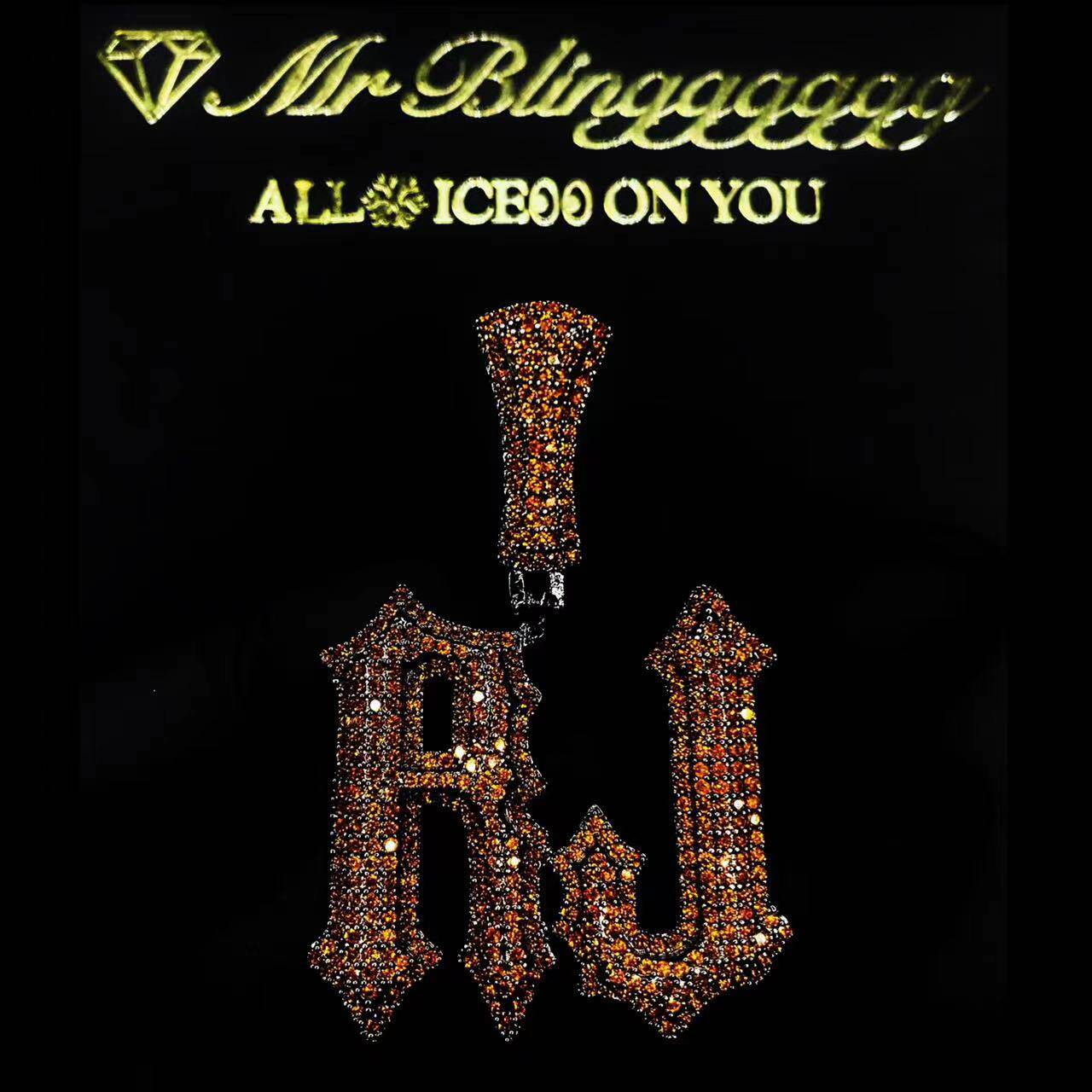 Mr.Blingggggg European and American hip-hop jewelry customized black and orange TRAPSTAR style letter splicing pendant
