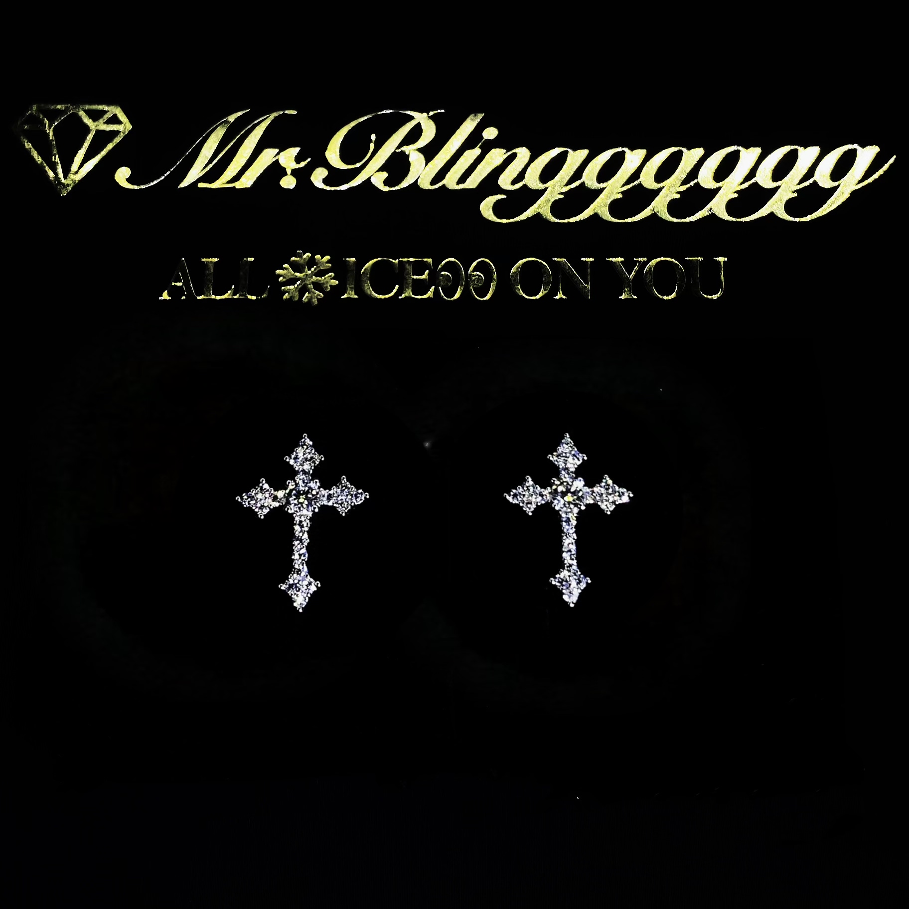 Mr.Blingggggg European and American hip-hop jewelry S925 silver inlaid moissanite versatile couple cross earrings