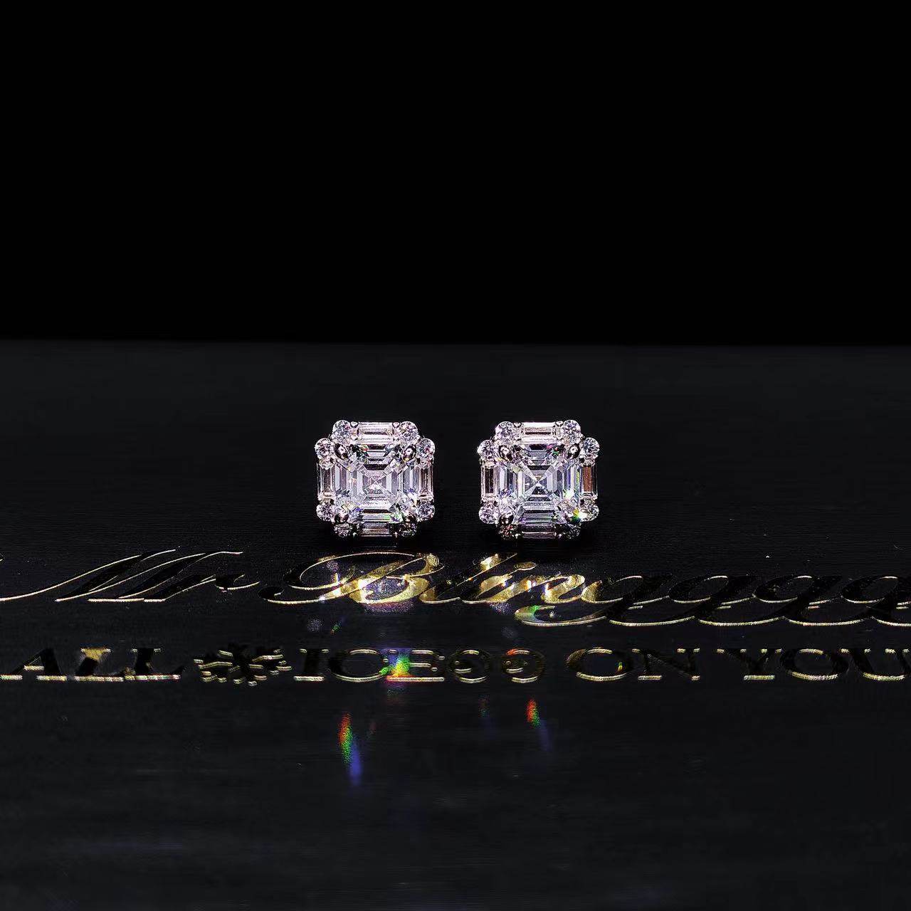 Mr.Blingggggg European and American hip-hop jewelry S925 silver full diamond couple model Ascher moissanite earrings
