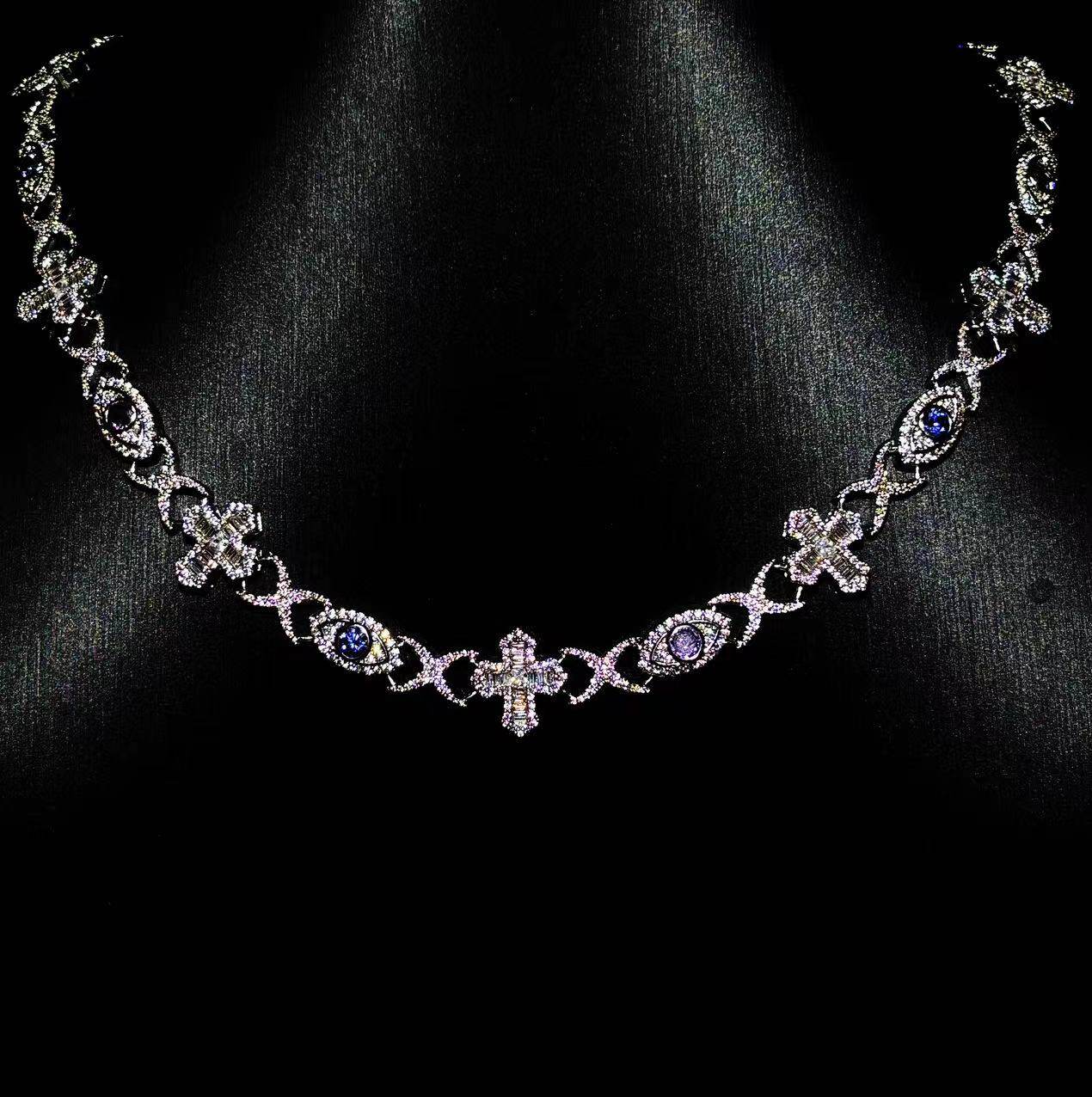 Mr.Blingggggg European and American hip-hop jewelry customized blue and purple color All-Seeing Eye Mobius Cuban chain