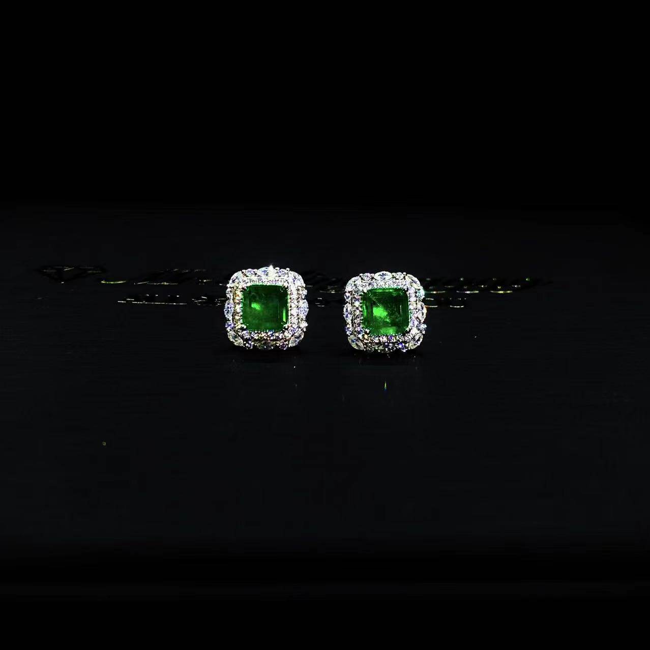 Mr.Blingggggg European and American hip-hop jewelry S925 sterling silver full diamond emerald green mixed inlaid earrings