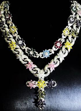 Mr.Bling满钻彩色16mm花卉古巴链