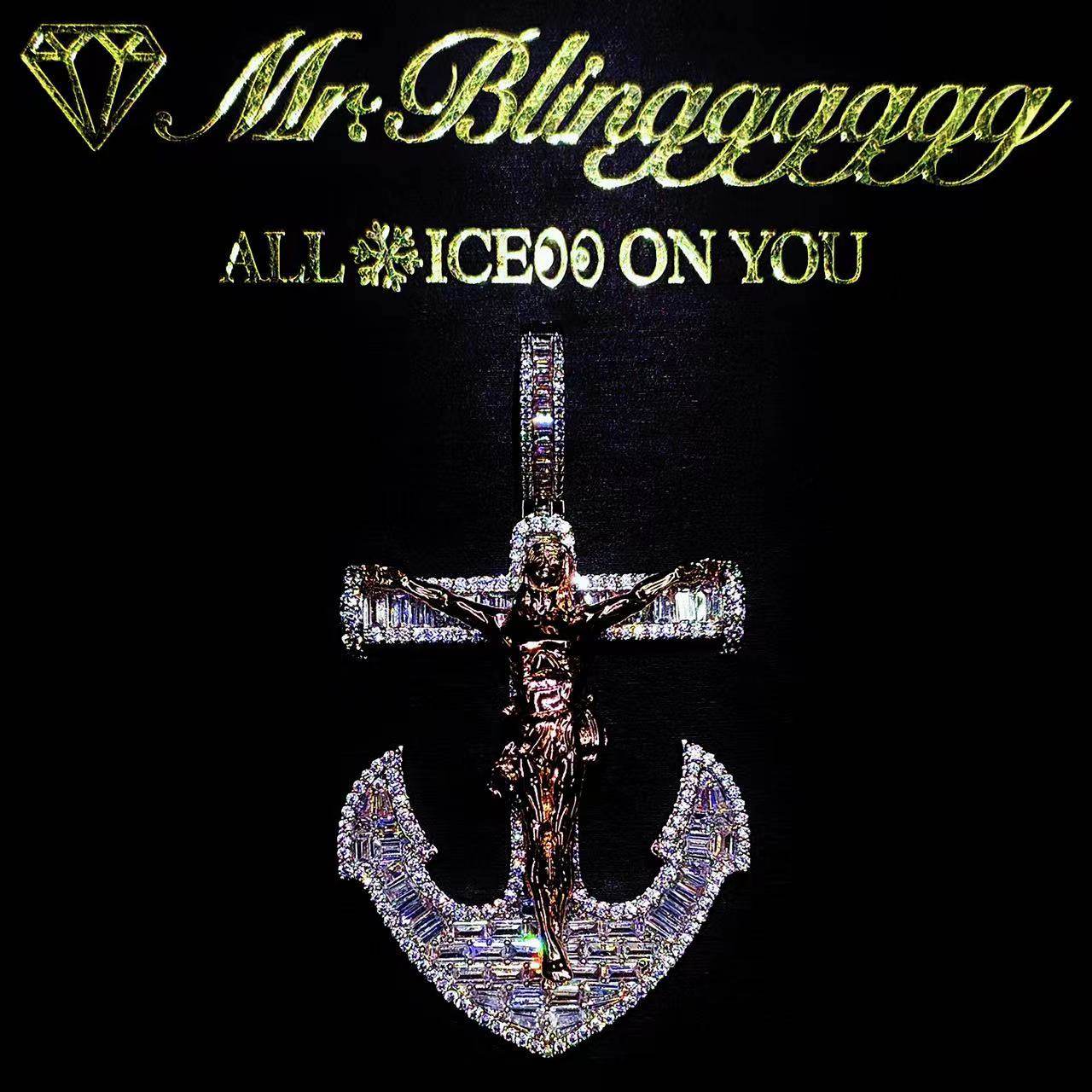 Mr.Blingggggg European and American hip-hop jewelry full diamond mixed inlaid square diamond mixed color anchor portrait pendant