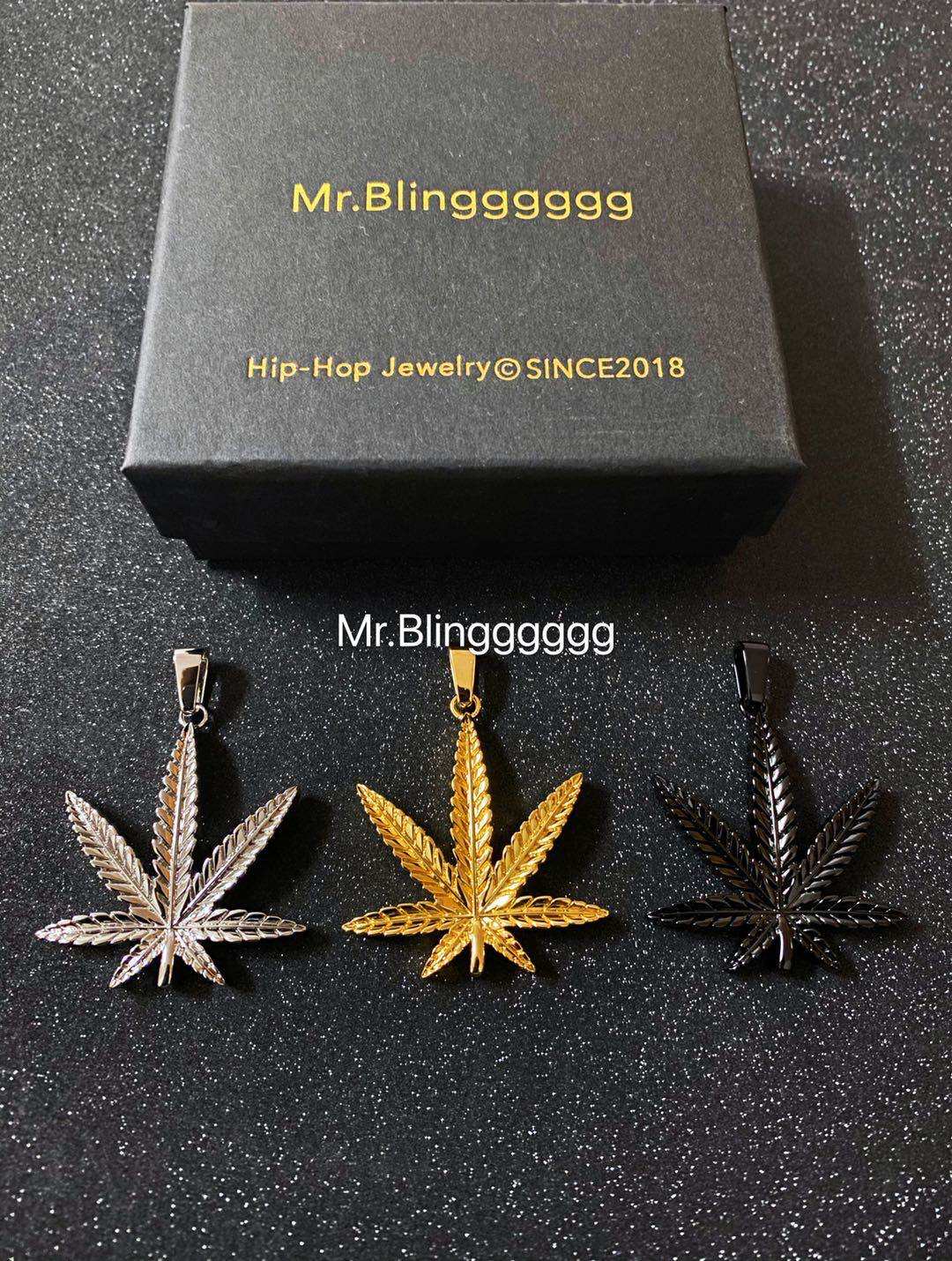 Mr.Blingggggg European and American hip-hop jewelry diamond-free solid high-quality street west coast rap leaf pendant