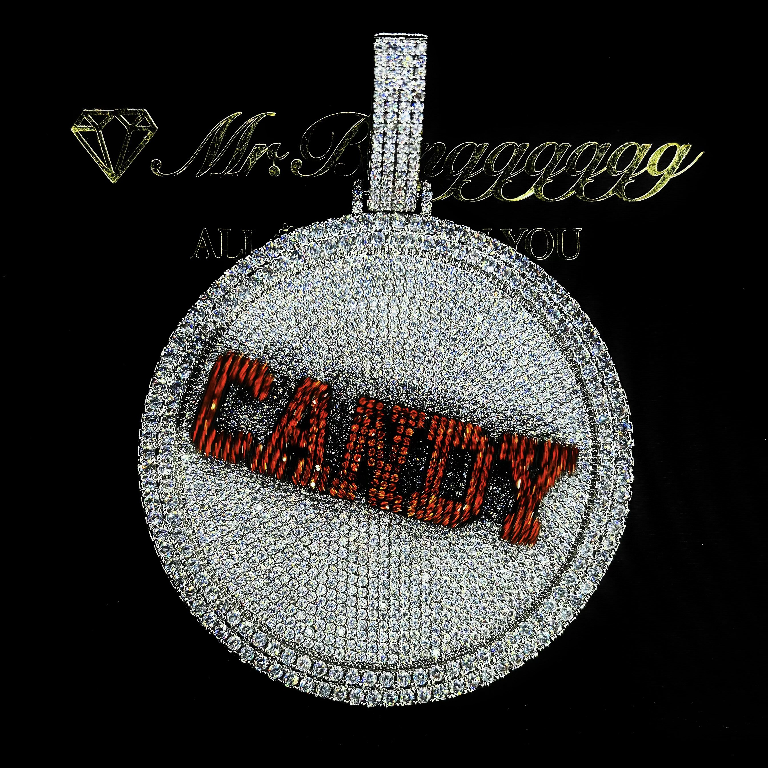 Mr.Blingggggg European and American hip-hop jewelry privately customized letter "CANDY" rotating disc pendant
