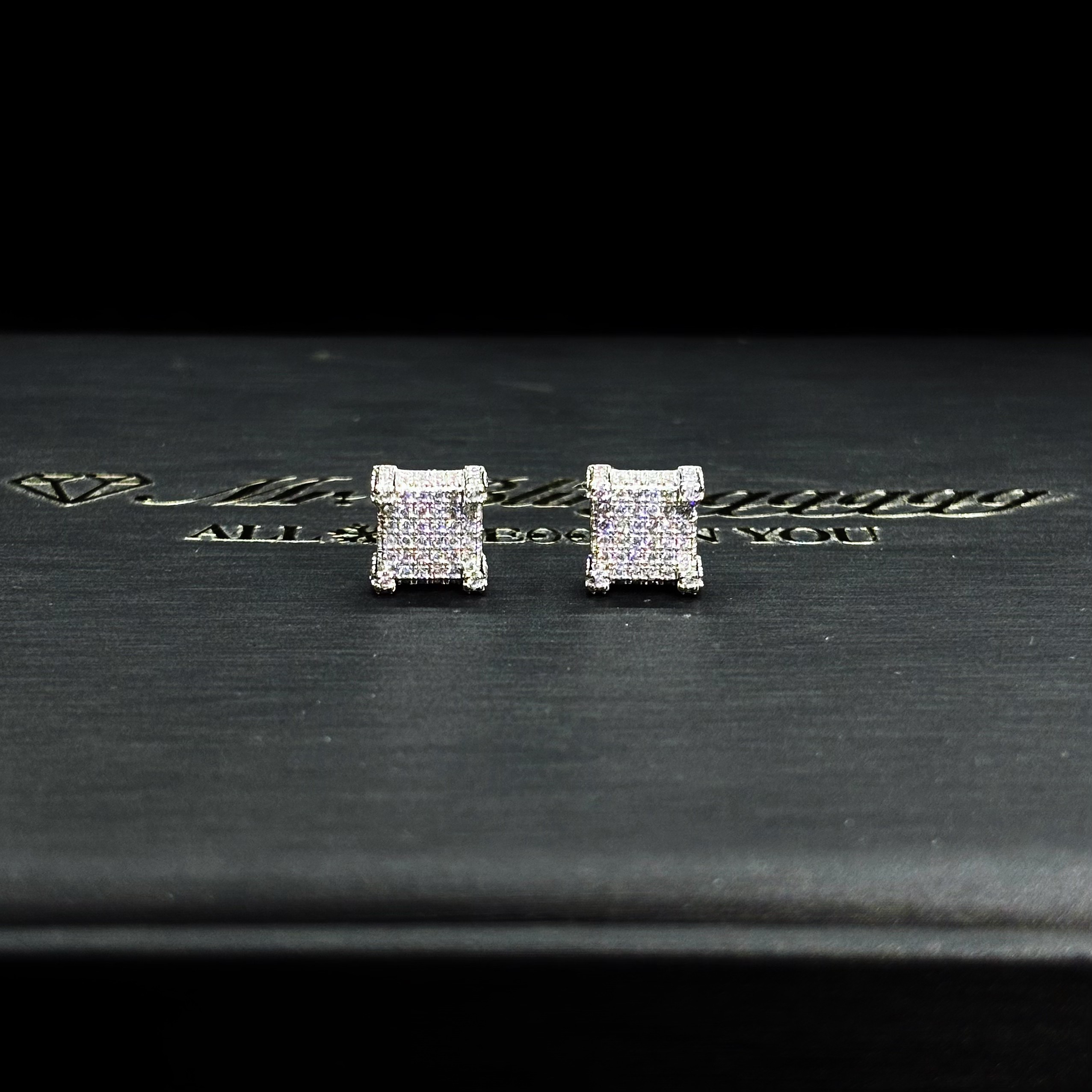 Mr.Blingggggg European and American hip-hop jewelry S925 sterling silver cube full diamond three-dimensional inlaid couple earrings