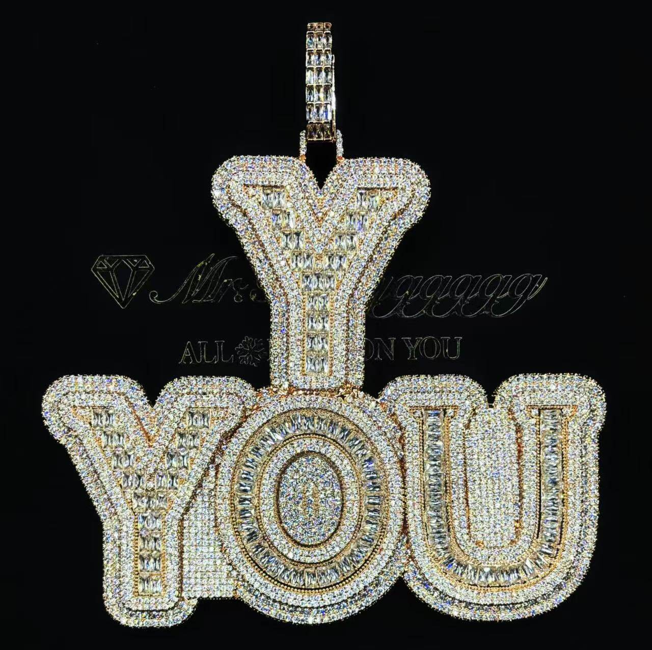 Mr.Blingggggg European and American hip-hop jewelry customized rose gold mixed inlaid large letter splicing pendant