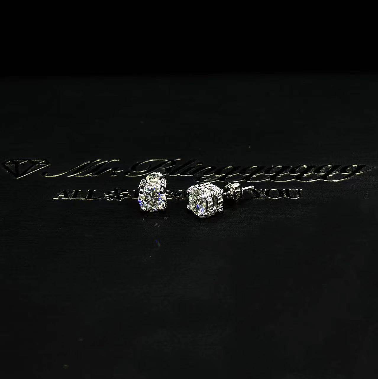 Mr.Blingggggg European and American hip-hop jewelry 925 silver moissanite high-end full diamond inlaid single diamond earrings