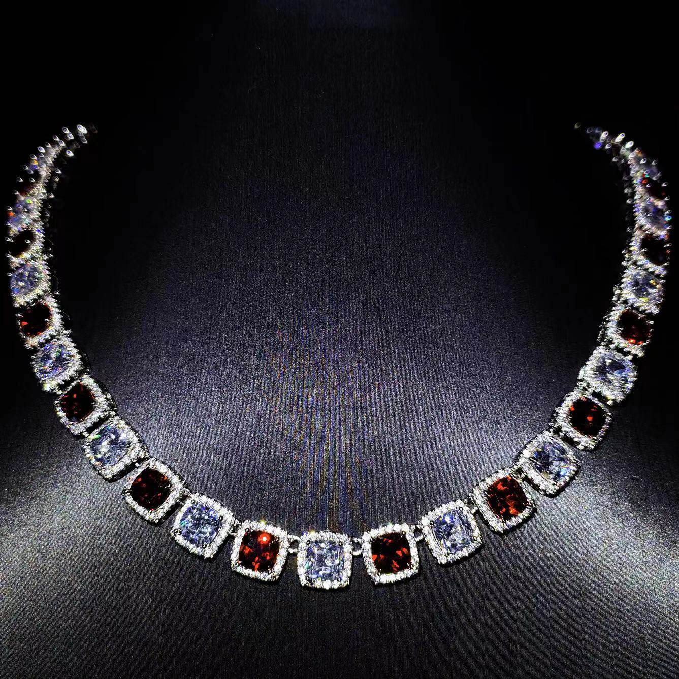Mr.Blingggggg European and American hip-hop jewelry 10mm full diamond mixed inlaid custom white and red rock candy necklace