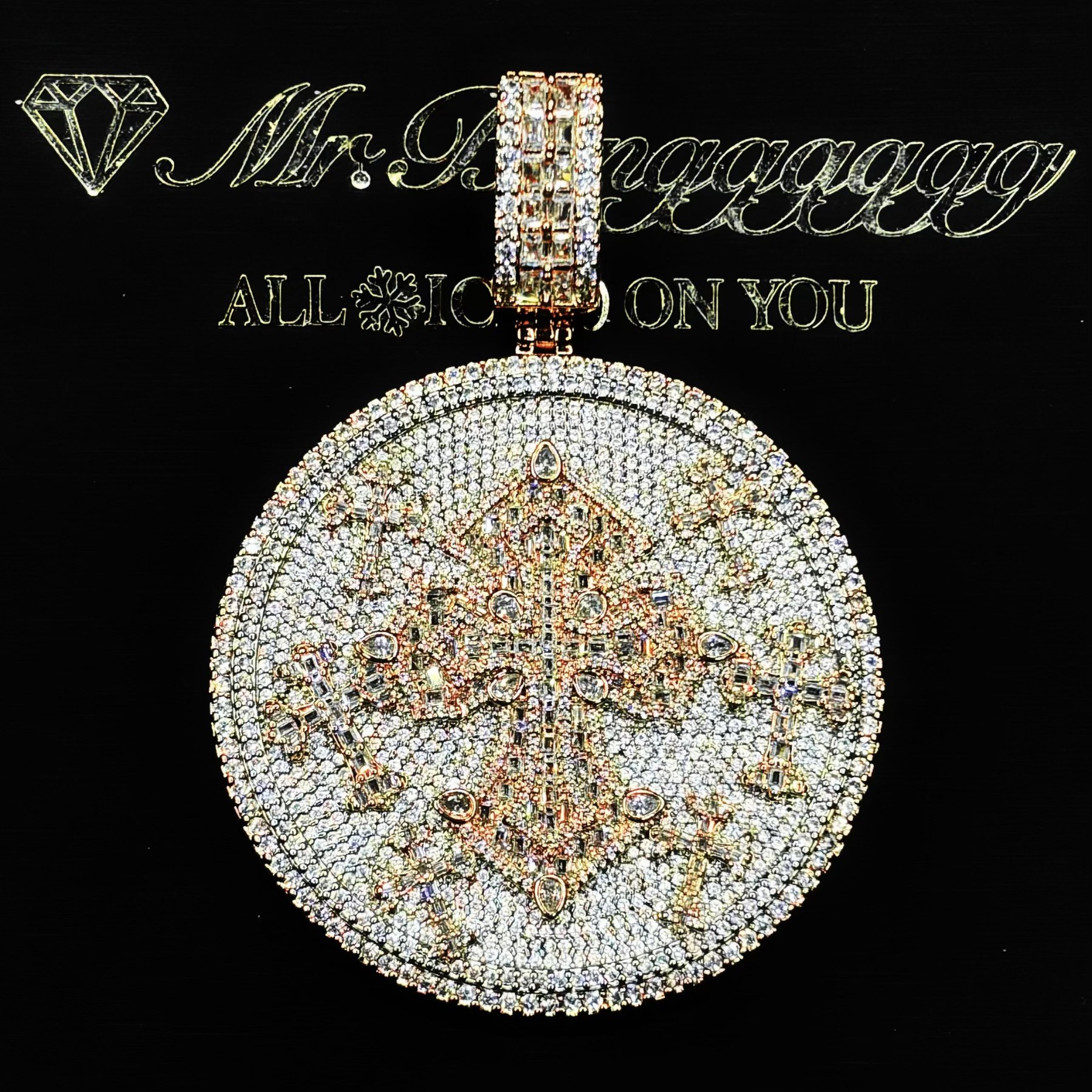 Mr.Blingggggg European and American hip-hop jewelry full diamond rose gold mixed color mixed cross disc pendant