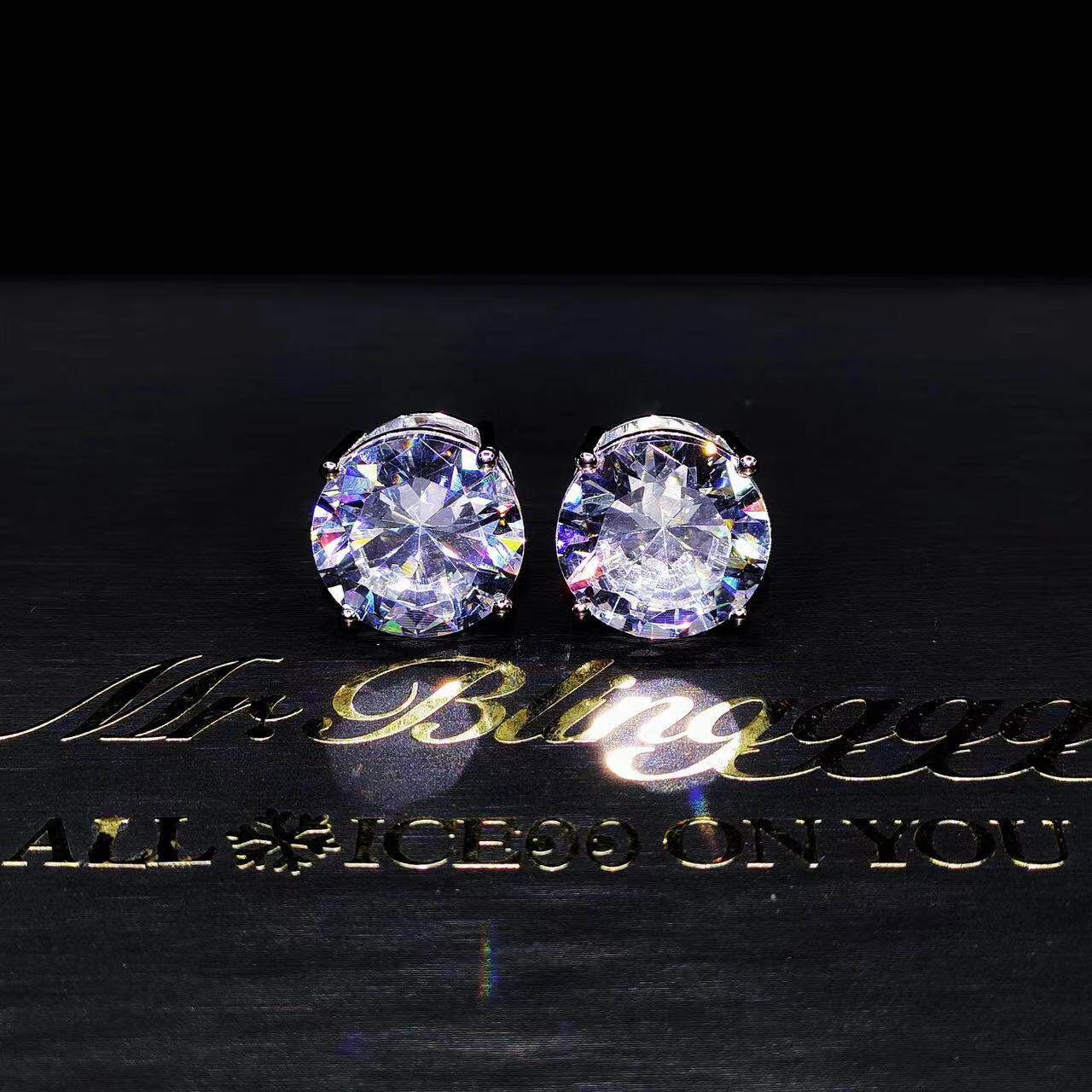 Mr.Blingggggg European and American hip-hop jewelry customized rapper's same style oversized ten-carat sparkling diamond earrings