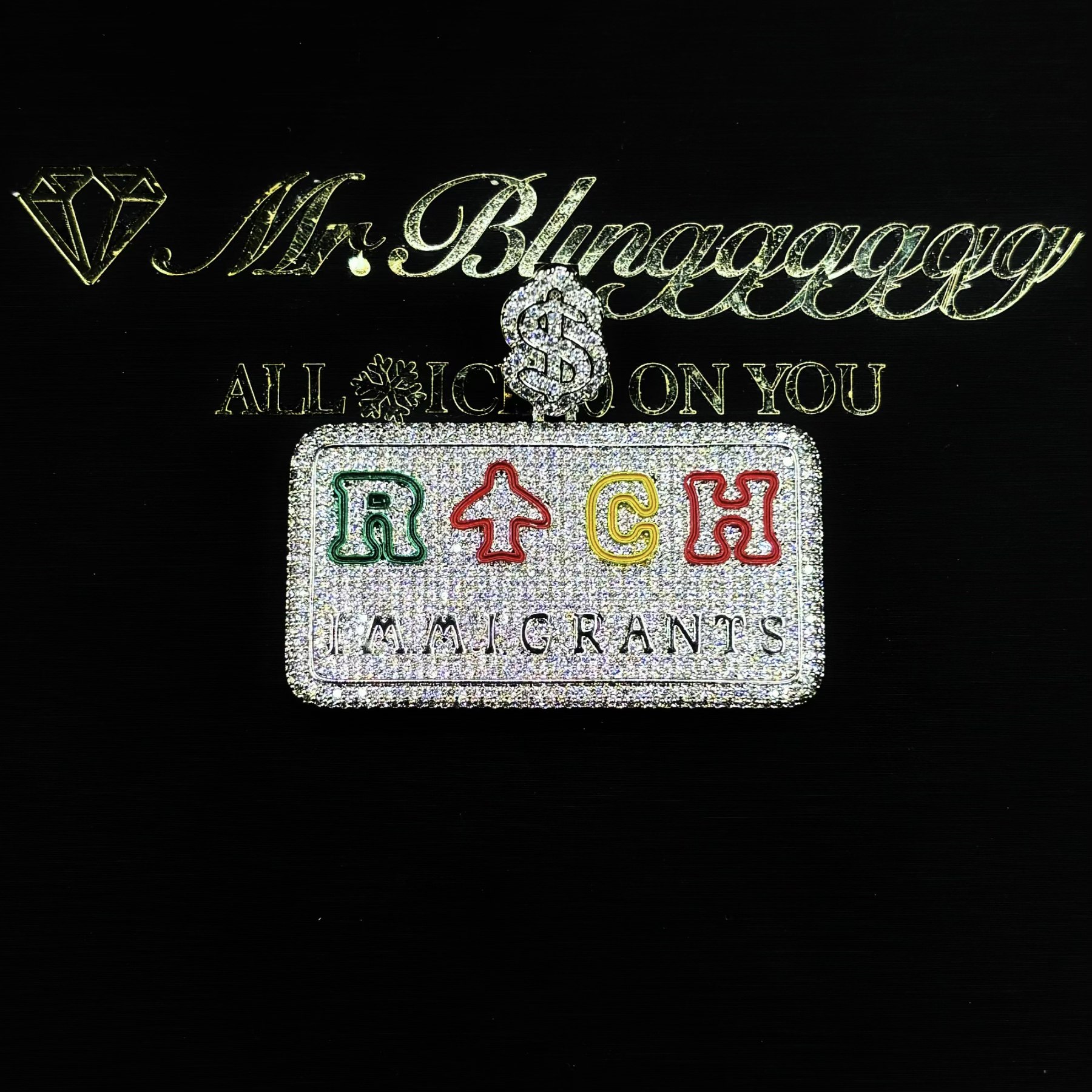 Mr.Blingggggg European and American hip-hop jewelry full of diamonds trendy colorful enamel letters RICH rap pendant