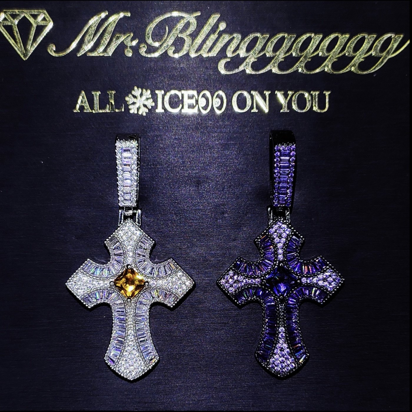 Mr.Blingggggg European and American hip-hop jewelry, full diamond mixed inlaid small cross sparkling diamond pendant for men and women