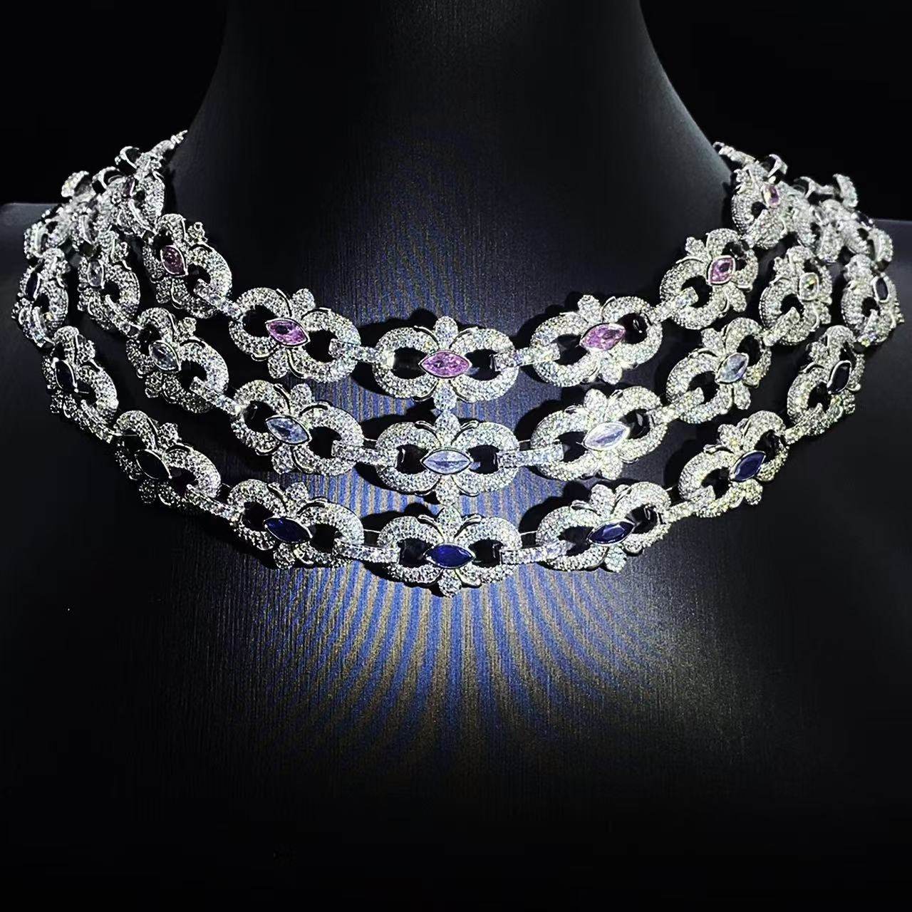 Mr.Blingggggg European and American hip-hop jewelry 16mm full diamond mixed star horseshoe flower Cuban bracelet necklace