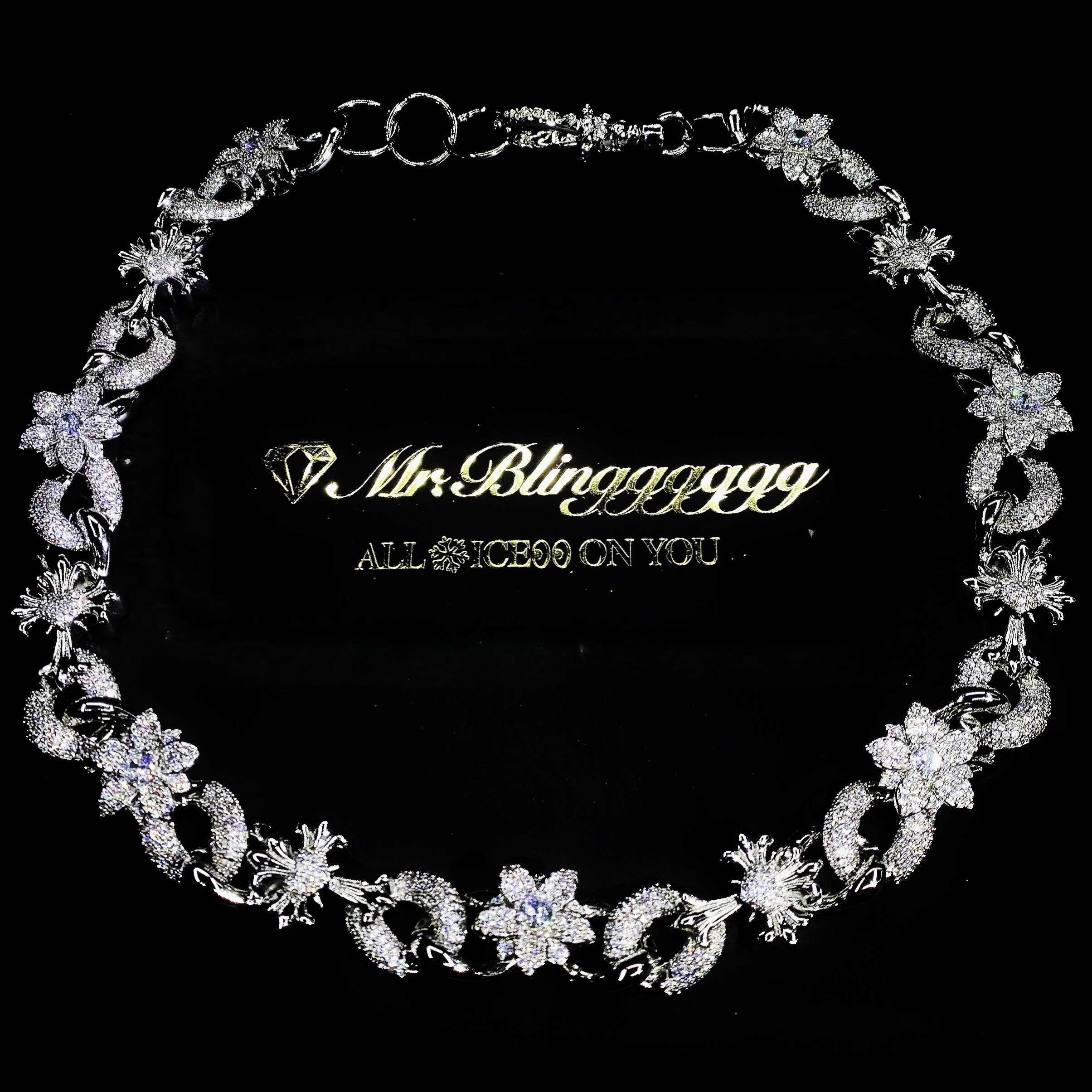 Mr.Blingggggg European and American hip-hop jewelry 15mm full diamond multi-element cross flower unlimited Cuban connection