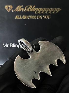 Mr.Blingggggg欧美嘻哈珠宝 私人定制蝙蝠侠镶钻泰银做旧氧化吊坠