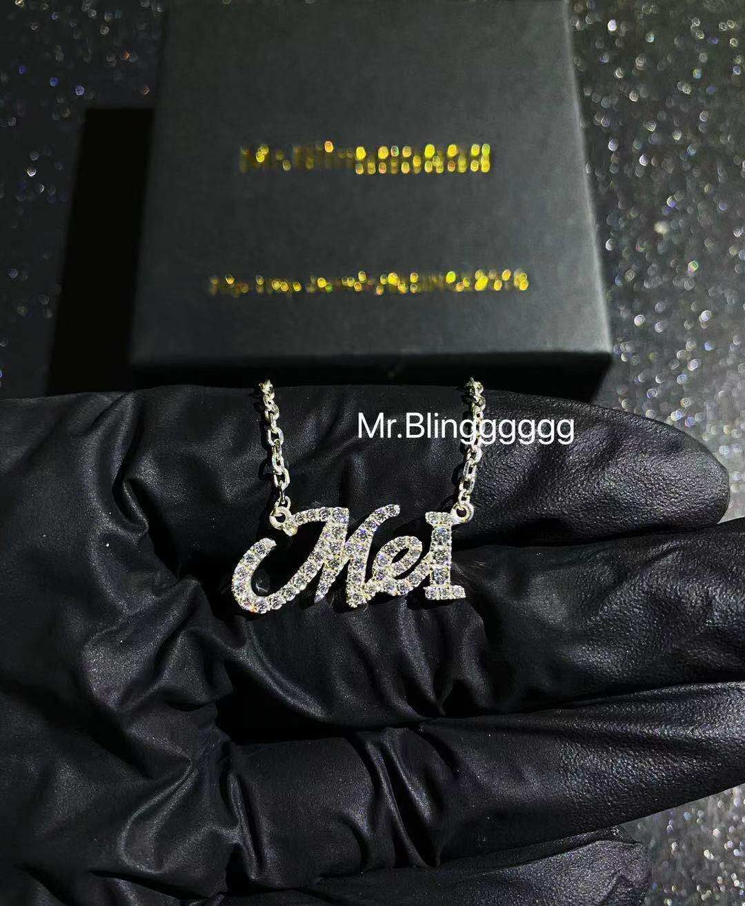 Mr.Blingggggg European and American hip-hop jewelry S925 sterling silver full diamond letter Mei necklace one-piece pendant