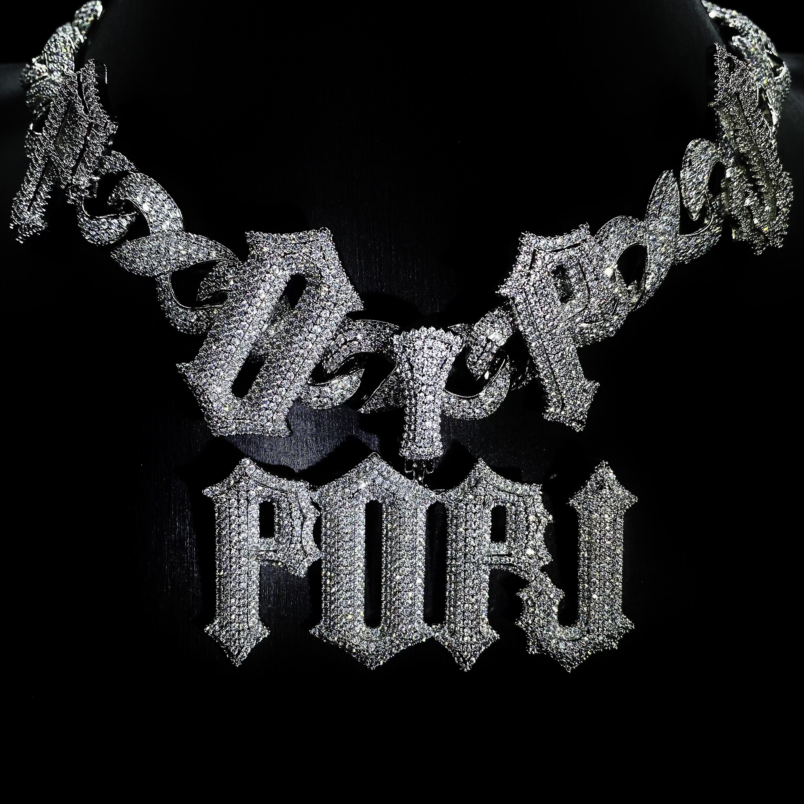 Mr.Blingggggg European and American hip-hop jewelry customized TRAPSTAR letter splicing one-piece Cuban chain