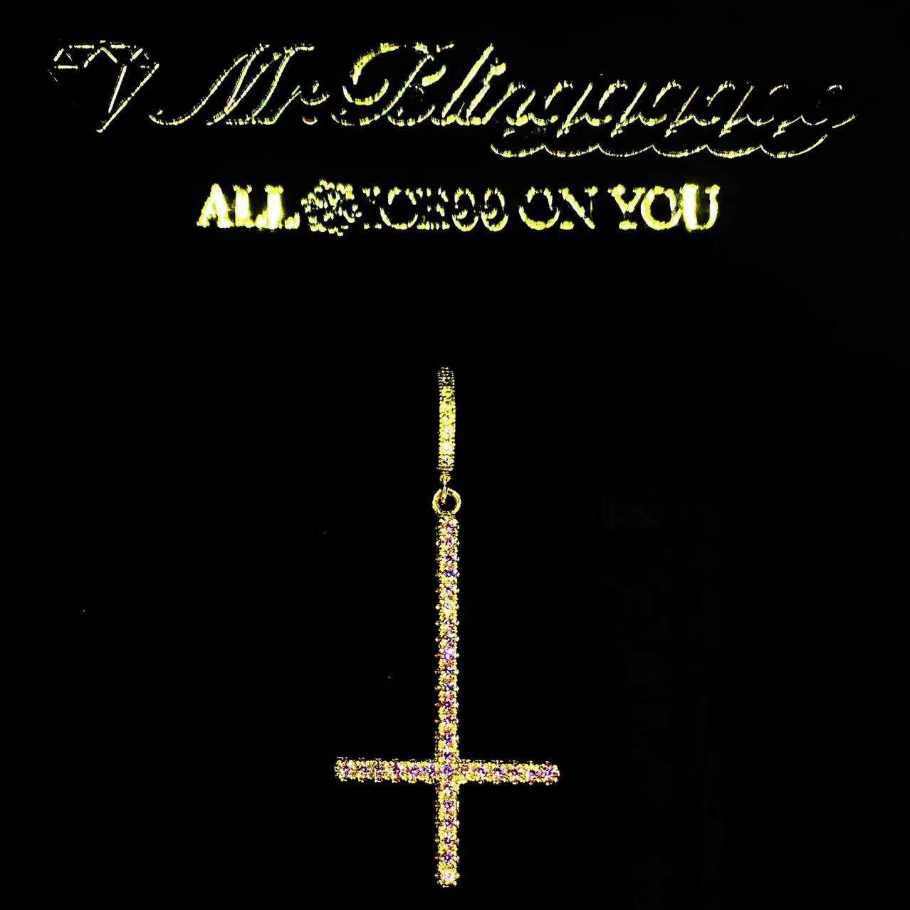 Mr.Blingggggg European and American hip-hop jewelry Lil Peep same gold color pink diamond reverse cross earrings