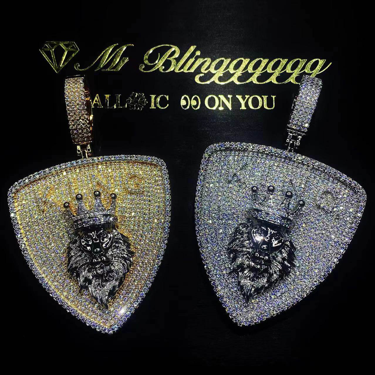 Mr.Blingggggg European and American hip-hop jewelry James Lion King full diamond Cuban chain shield rap pendant