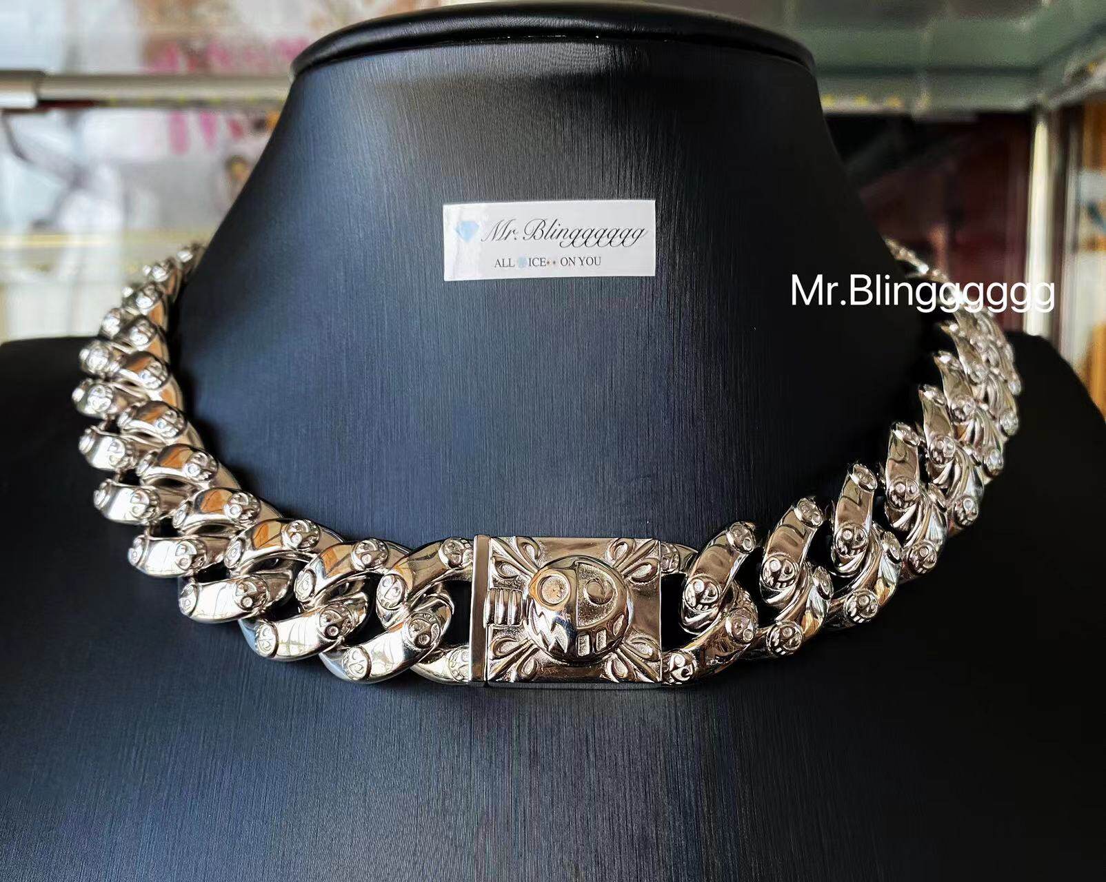 Mr.Blingggggg European and American hip-hop jewelry privately customized round logo 19mm double-sided sterling silver Cuban chain