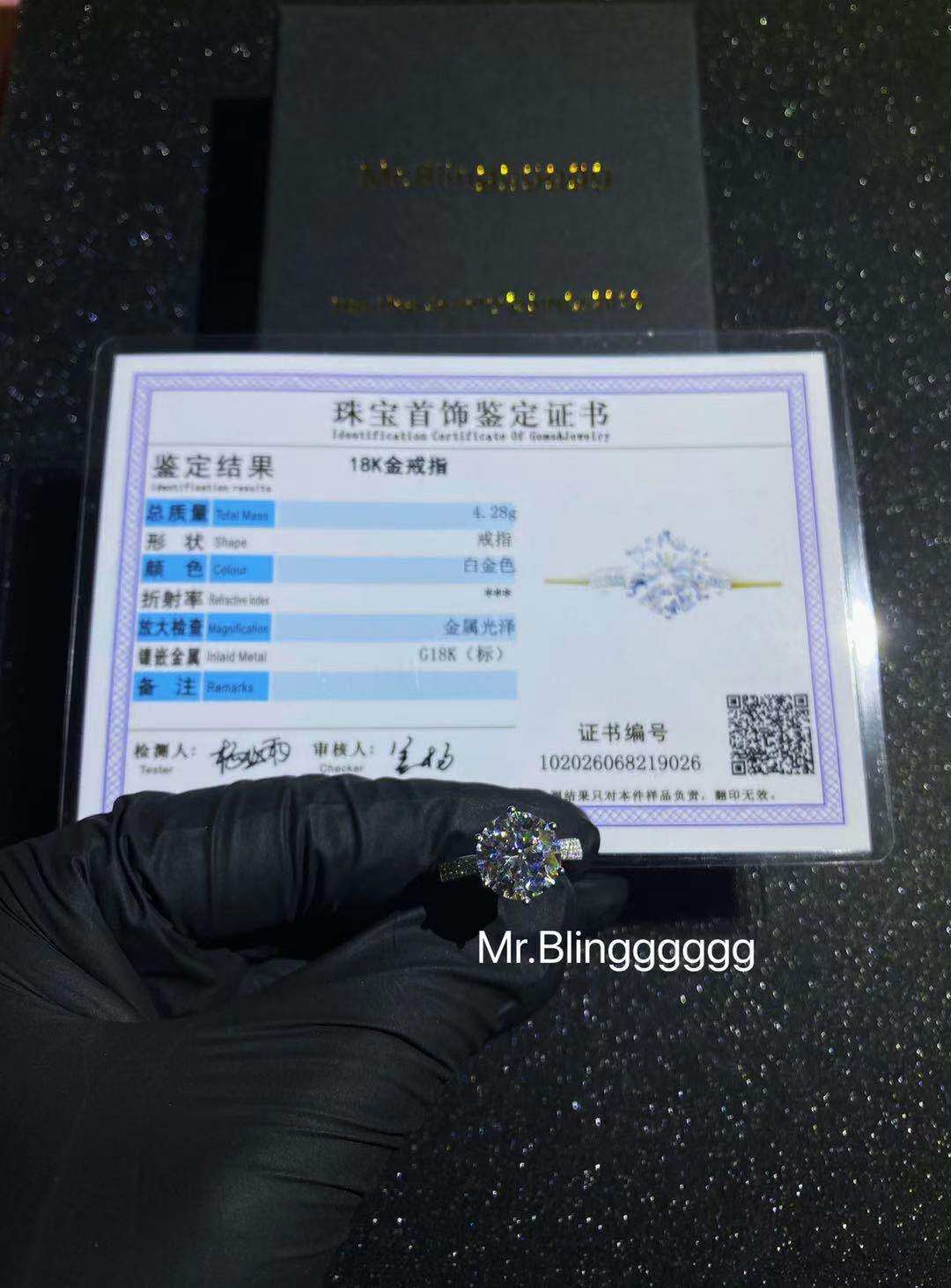 Mr.Blingggggg European and American hip-hop jewelry 18K white gold customized full diamond 5 carat moissanite diamond ring