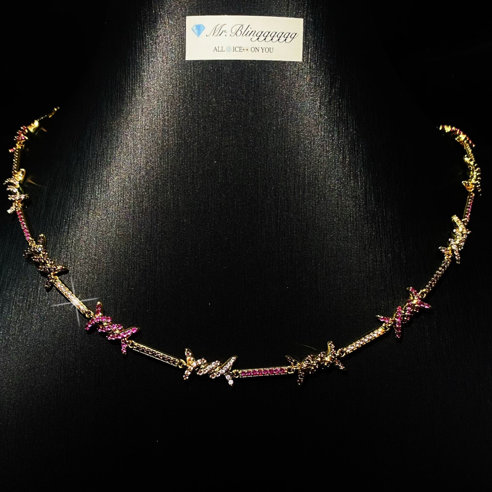 Mr.Blingggggg European and American hip-hop jewelry, fine customized 18K gold color diamond thorn wire necklace