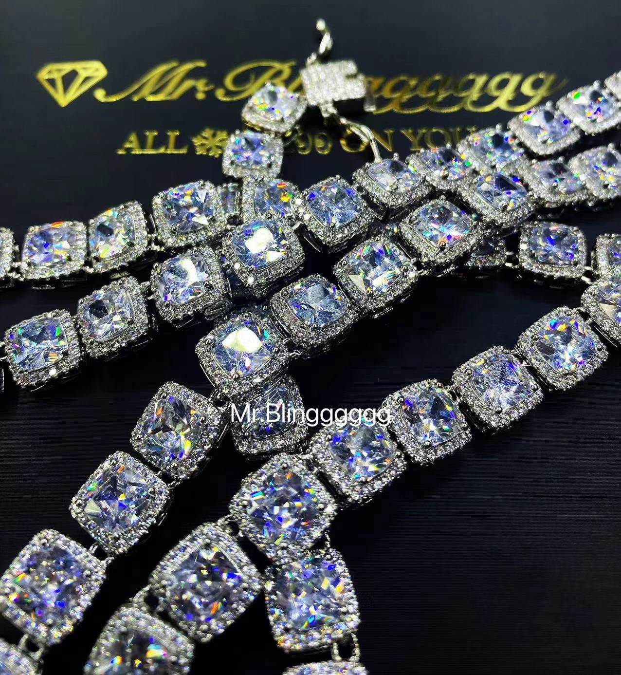 Mr.Blingggggg European and American hip-hop jewelry 10MM super flash mixed inlay full diamond rock candy square diamond necklace