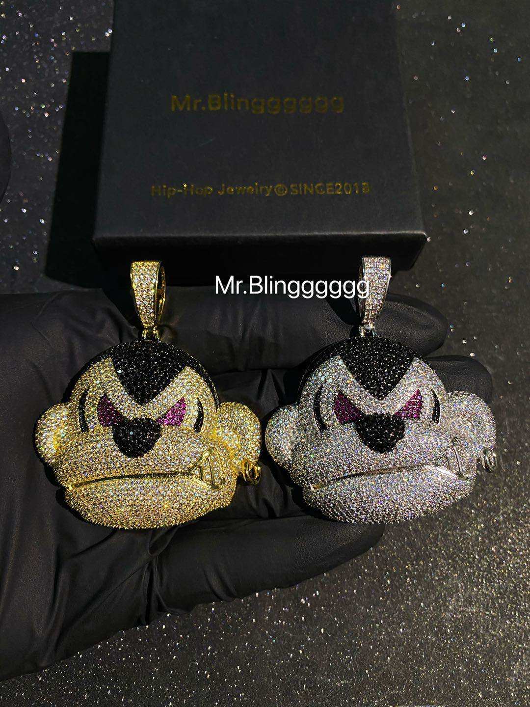 Mr.Blingggggg European and American hip-hop jewelry Red Flower Club shell danko same style full diamond gorilla pendant