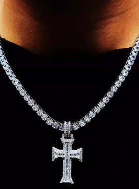 Mr.Bling情侣混镶方钻十字架吊坠