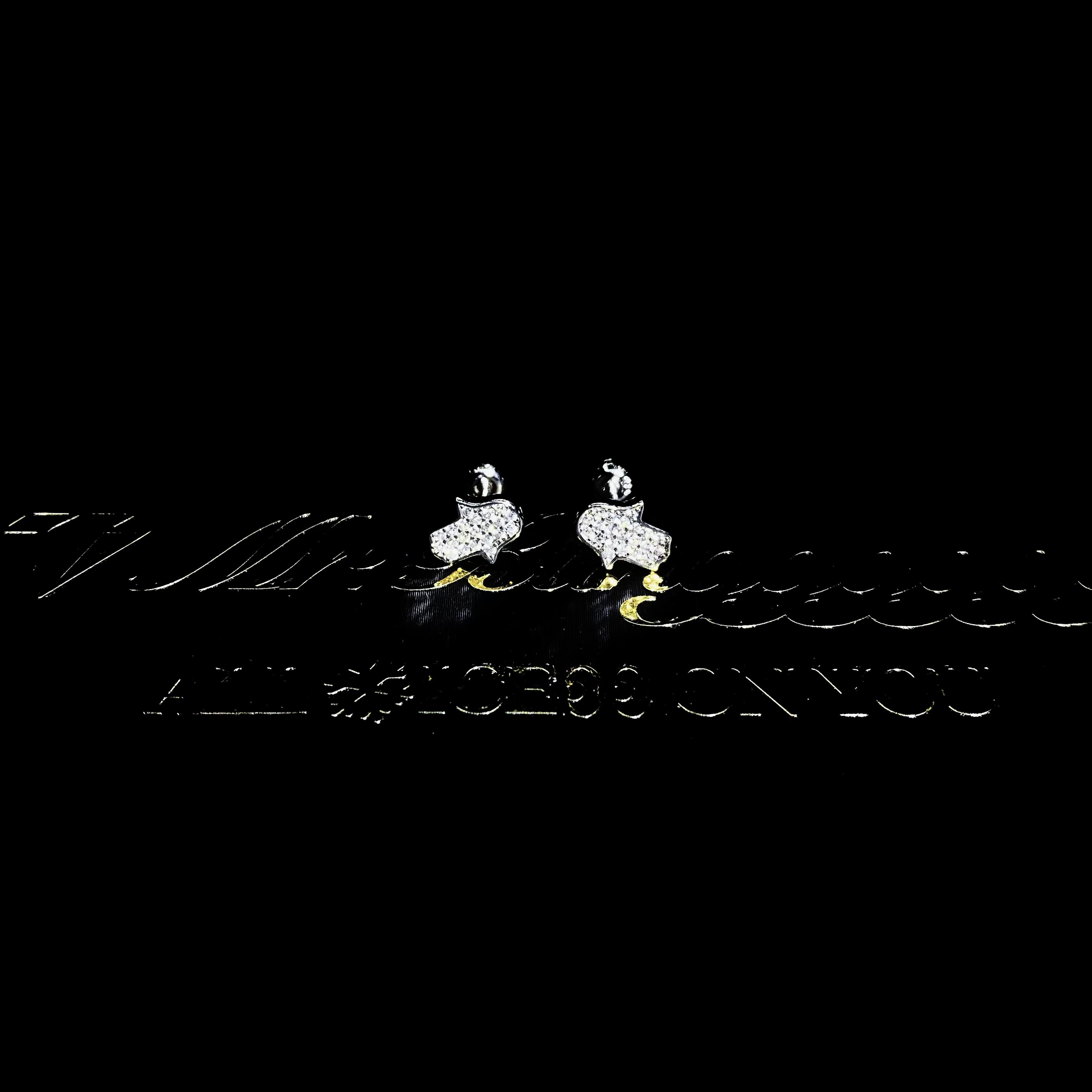 Mr.Blingggggg European and American hip-hop jewelry 925 silver full diamond thread earrings couple style Fatima earrings