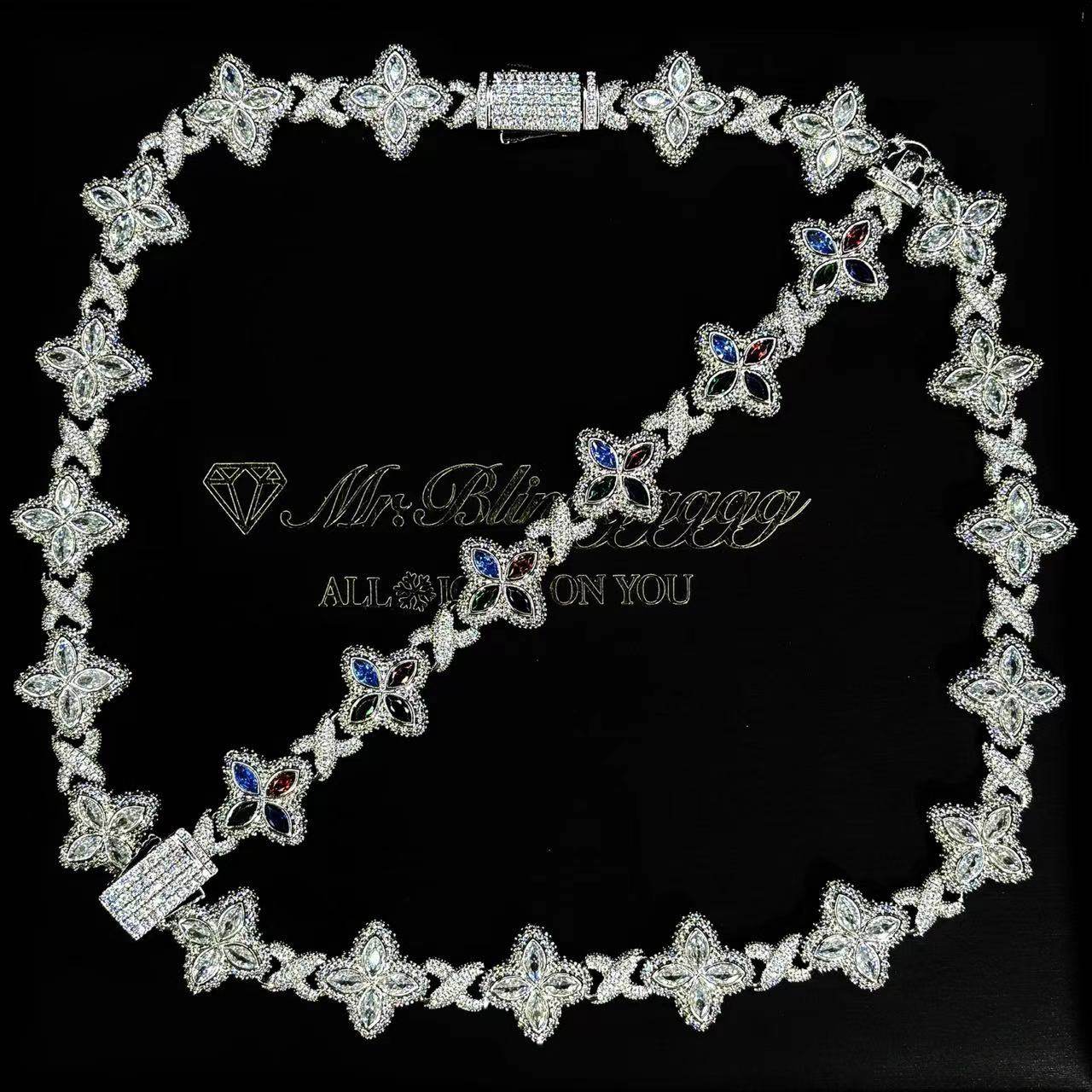 Mr.Blingggggg European and American hip-hop jewelry full diamond mixed inlaid Moebius four-leaf clover Cuban chain
