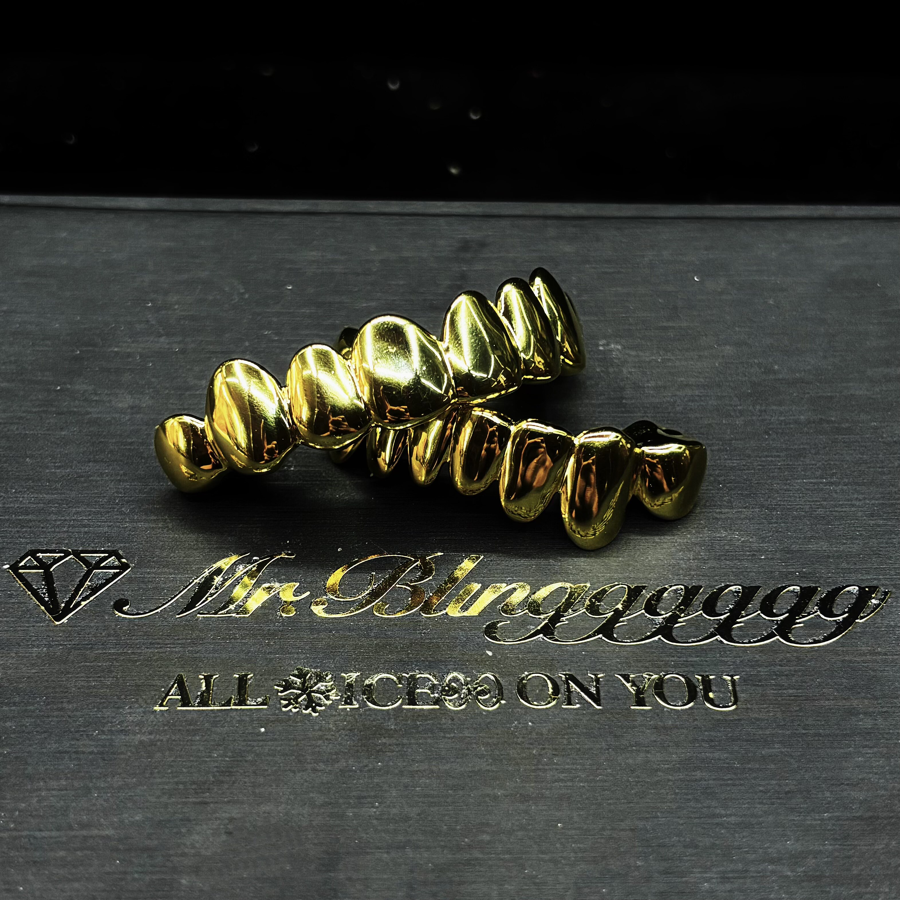Mr.Blingggggg European and American hip-hop jewelry customized 925 silver without diamond upper 8 lower 8 gold color Grillz