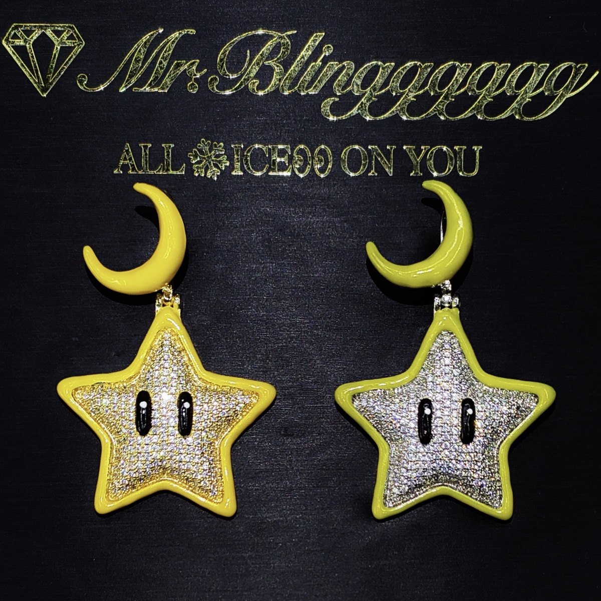 Mr.Blingggggg European and American hip-hop jewelry couple model with luminous oil dripping full diamond star and moon pendant