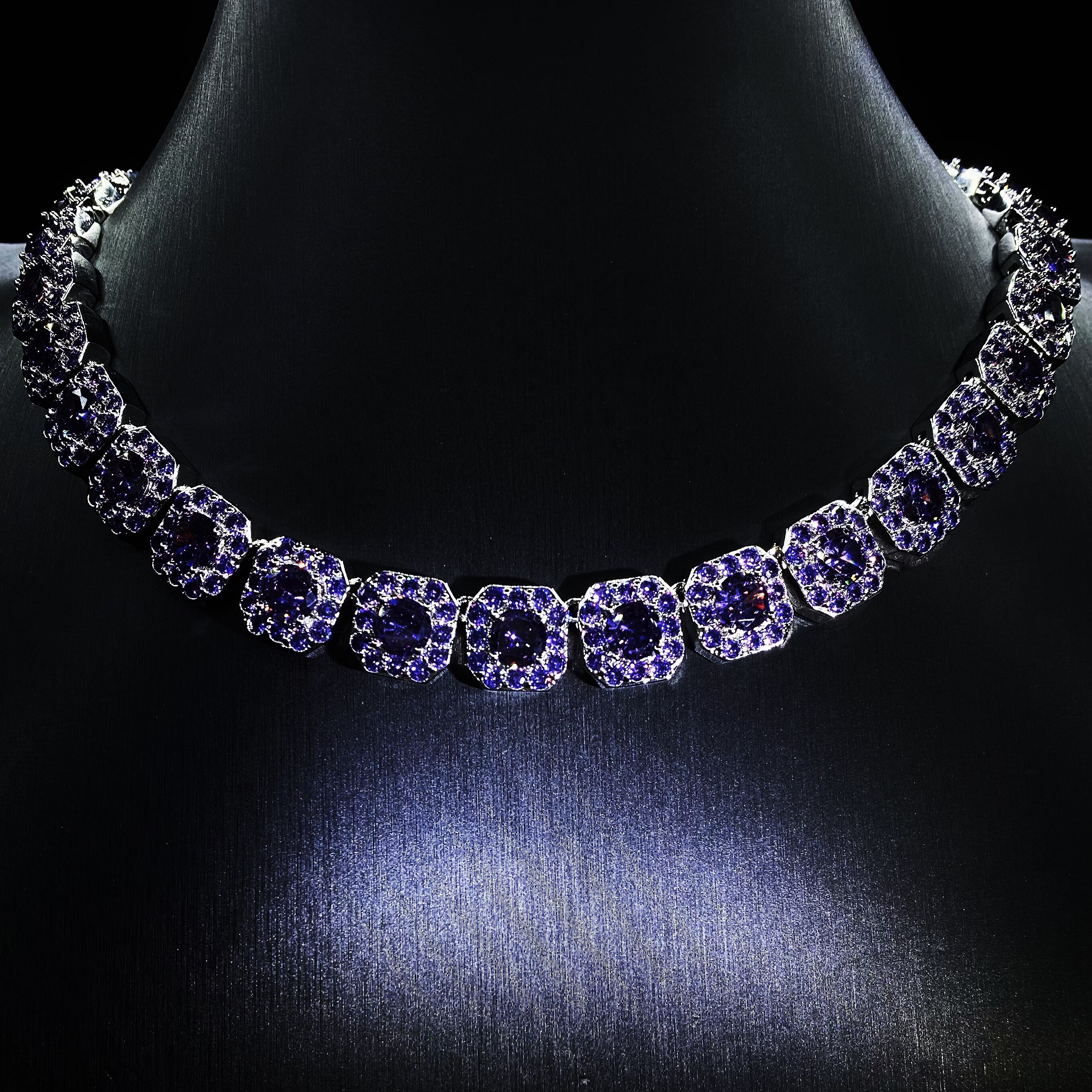 Mr.Blingggggg European and American hip-hop jewelry 12mm full diamond mixed mosaic couple purple diamond rock candy necklace
