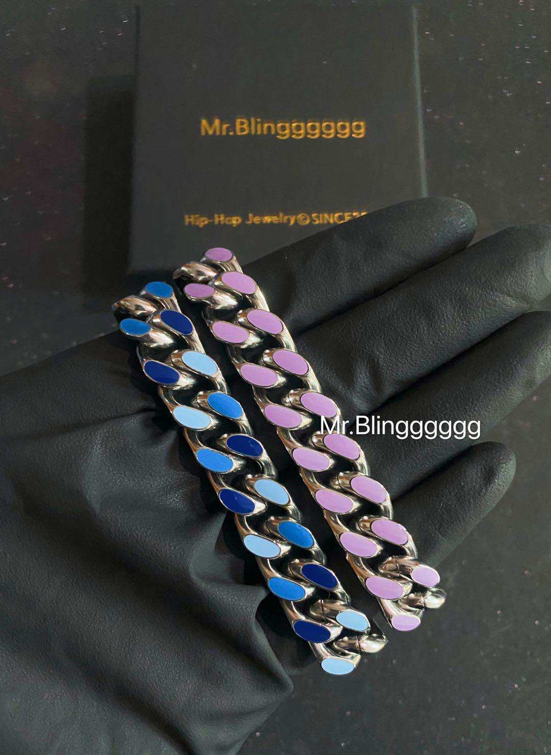 Mr.Blingggggg European and American hip-hop jewelry, double-wearable colorful oil-dropped diamond-free Cuban necklace bracelet