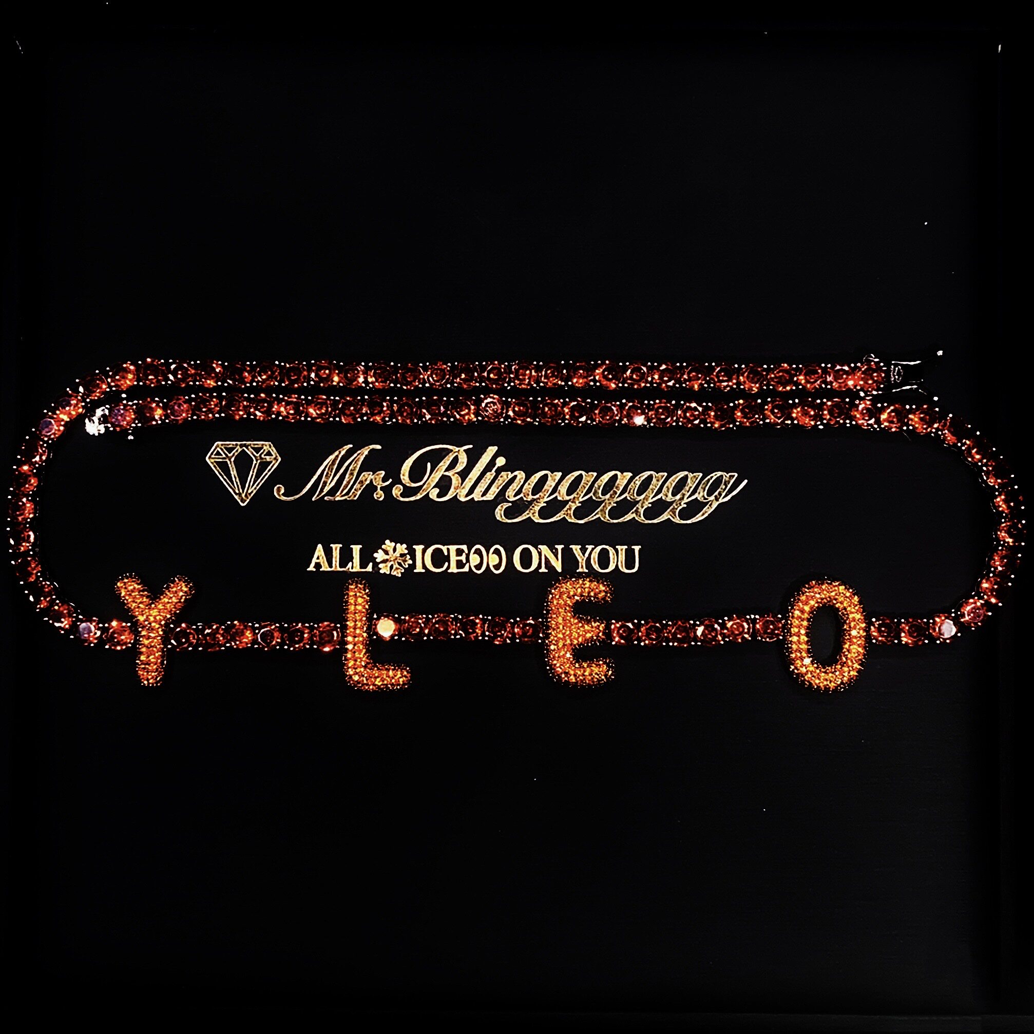 Mr.Blingggggg European and American hip-hop jewelry customized full diamond black and red color bubble letter tennis necklace
