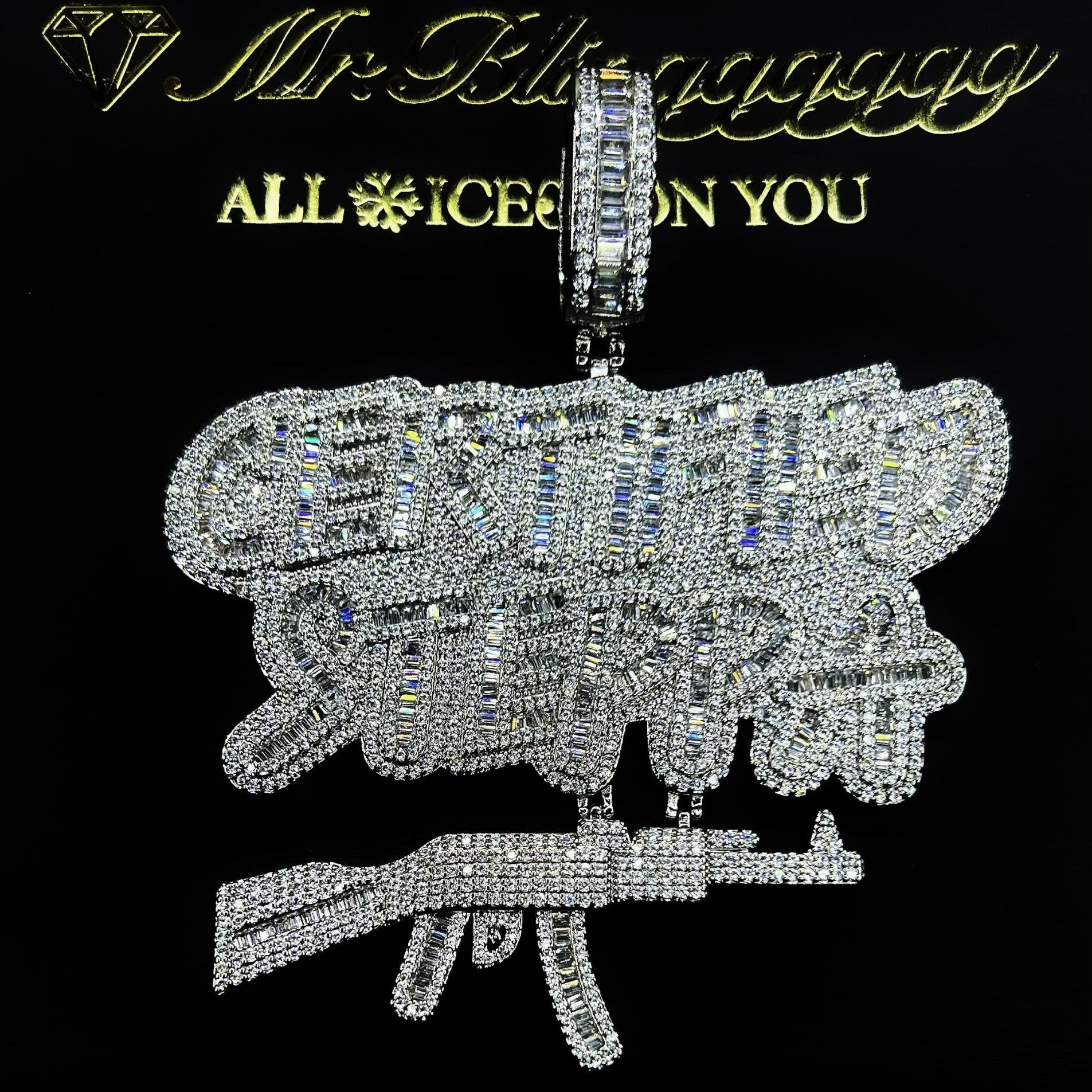 Mr.Blingggggg European and American hip-hop jewelry drill style mixed square diamond ak47 letter gang pendant