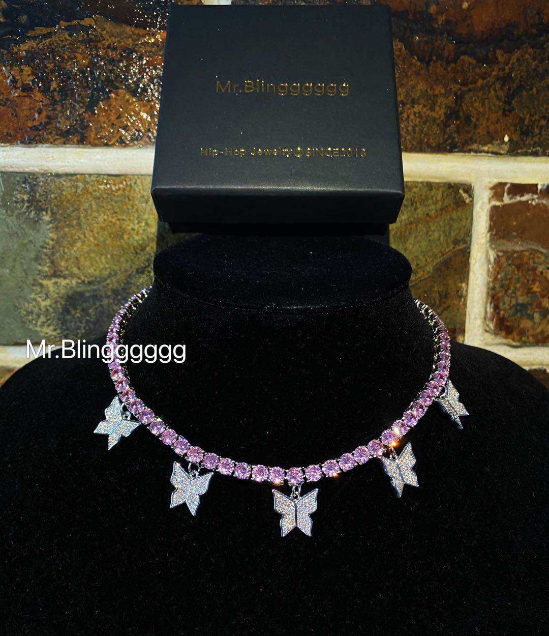 Mr.Blingggggg European and American hip-hop jewelry Song Yanfei's same style non-fading butterfly diamond tennis necklace