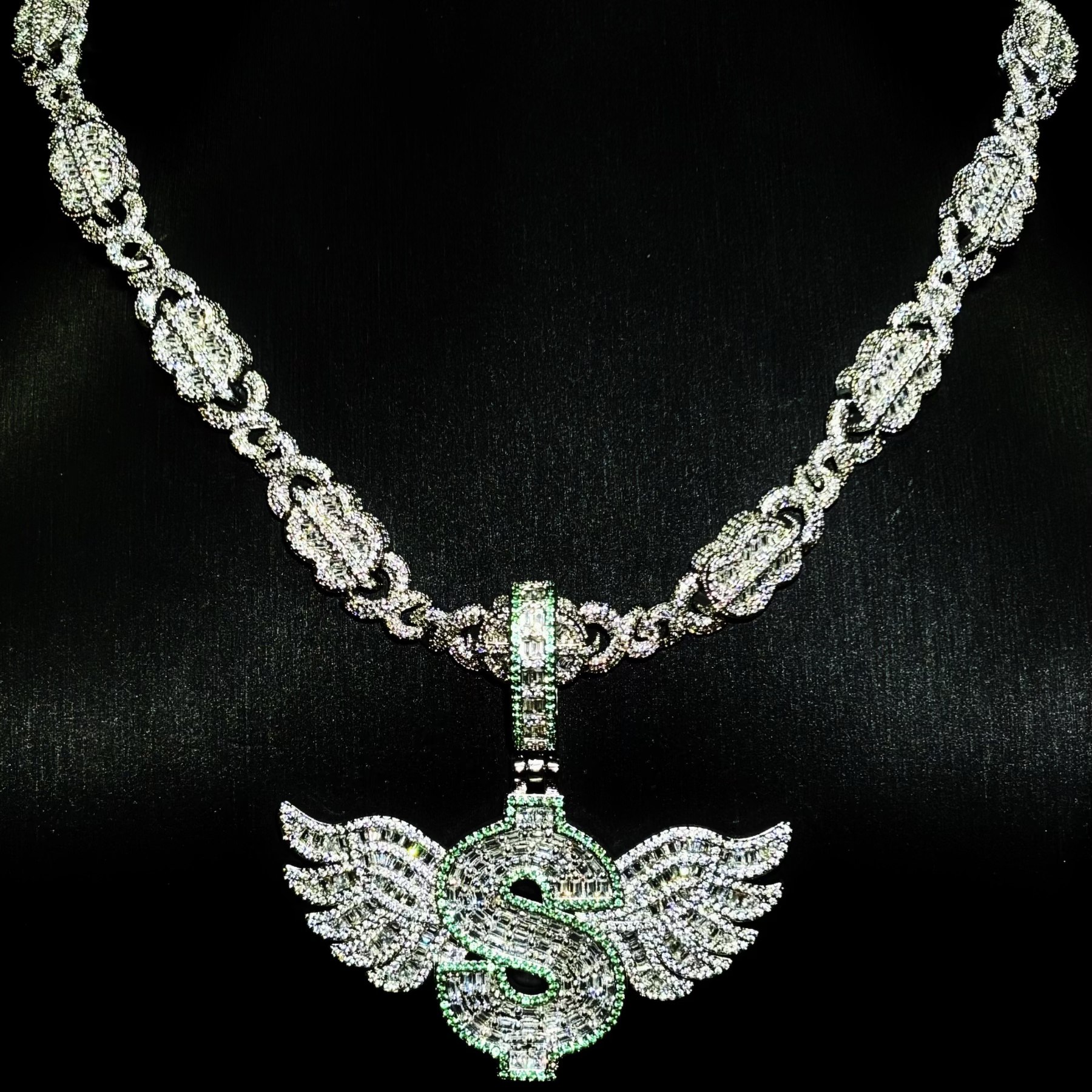 Mr.Blingggggg European and American hip-hop jewelry New Year's rich diamond mixed dollar sign pendant Cuban chain