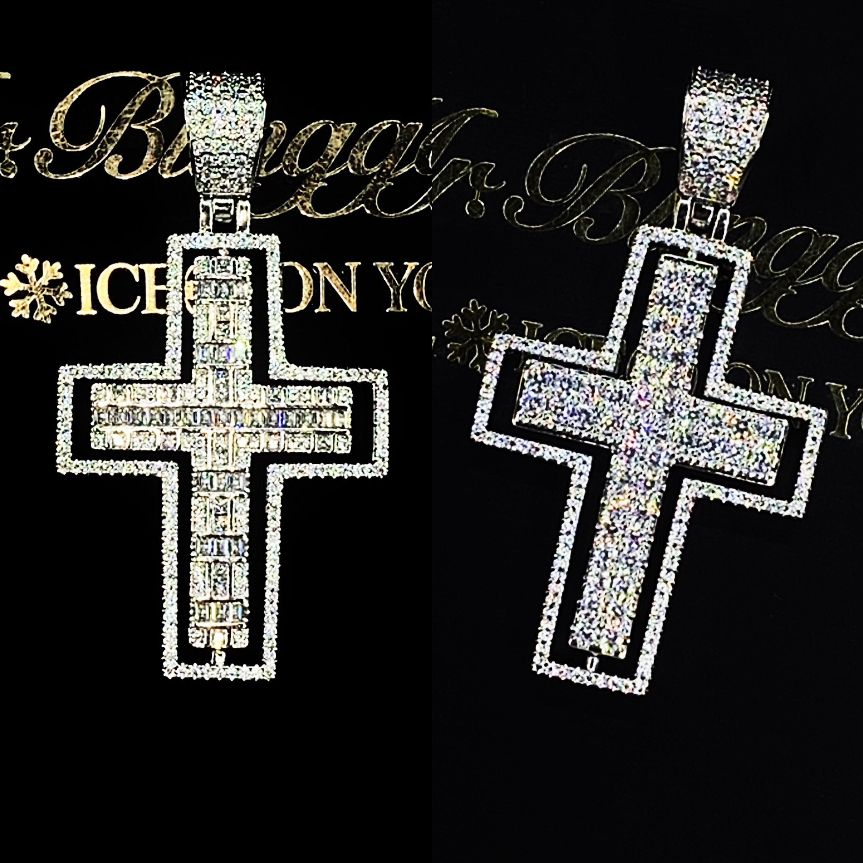 Mr.Blingggggg European and American hip-hop jewelry double-sided rotatable full diamond mixed inlaid cross pendant