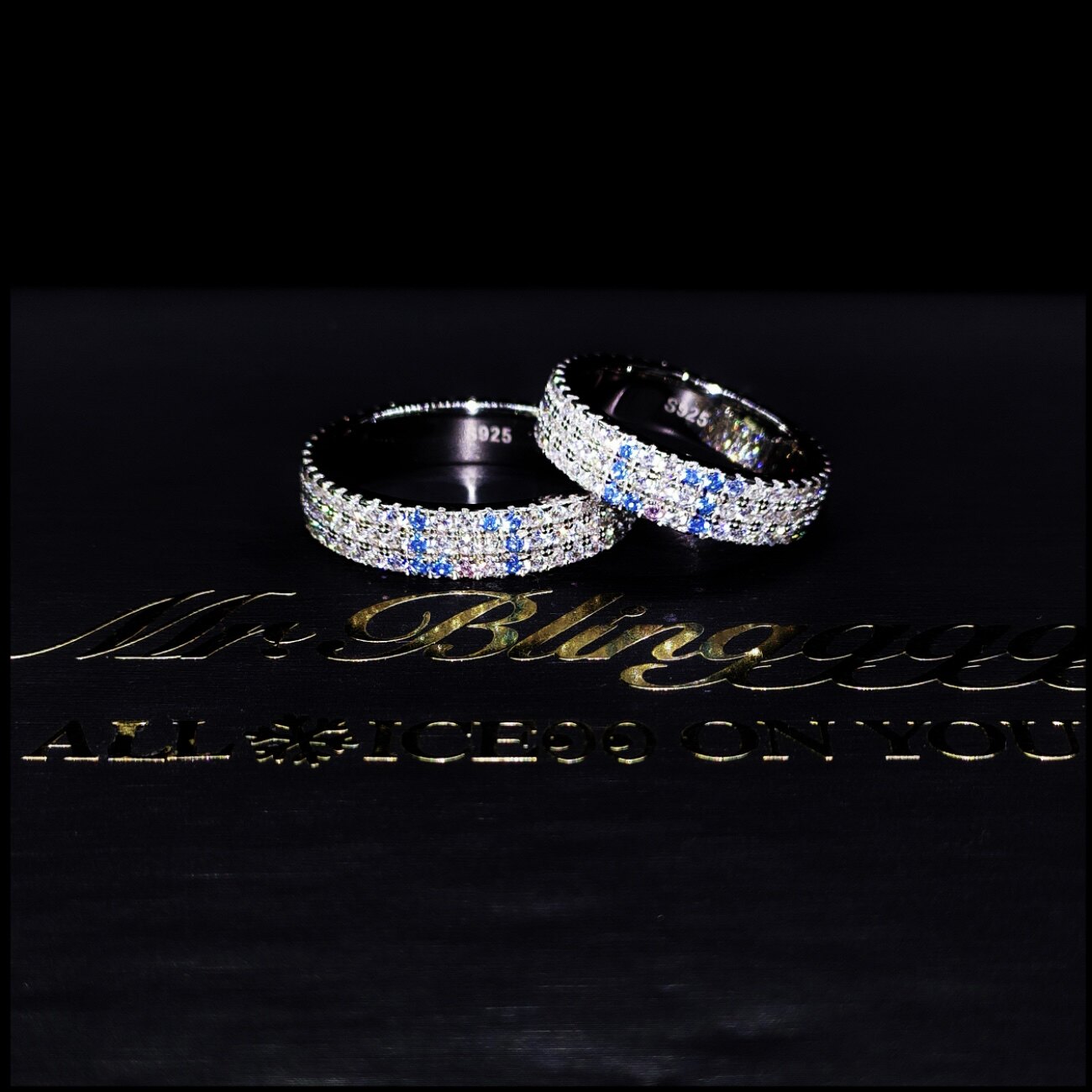 Mr.Blingggggg European and American hip-hop jewelry S925 sterling silver couple custom full diamond letter ring ring