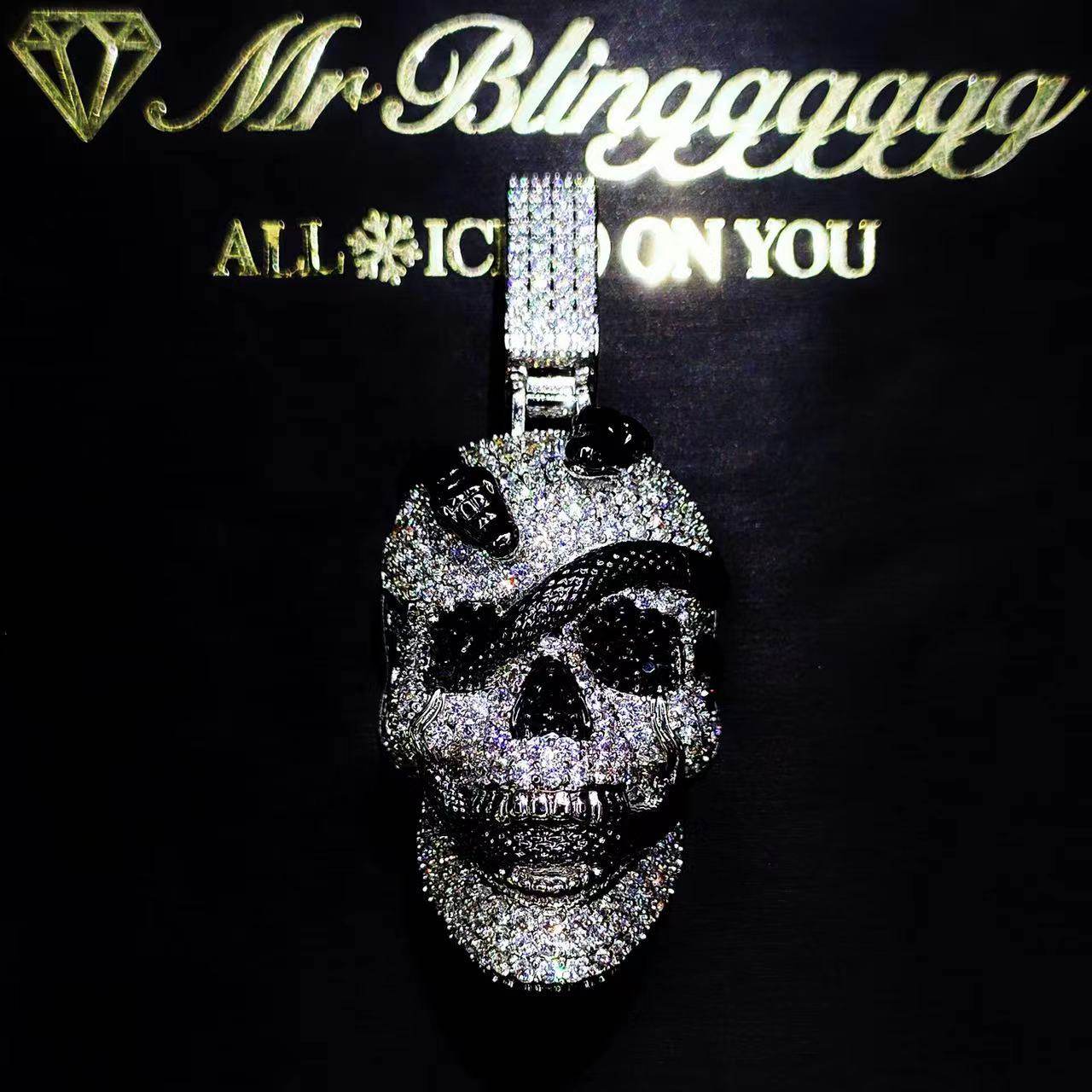 Mr.Blingggggg European and American hip-hop jewelry, dark three-dimensional full diamond snake skull rap super flash pendant