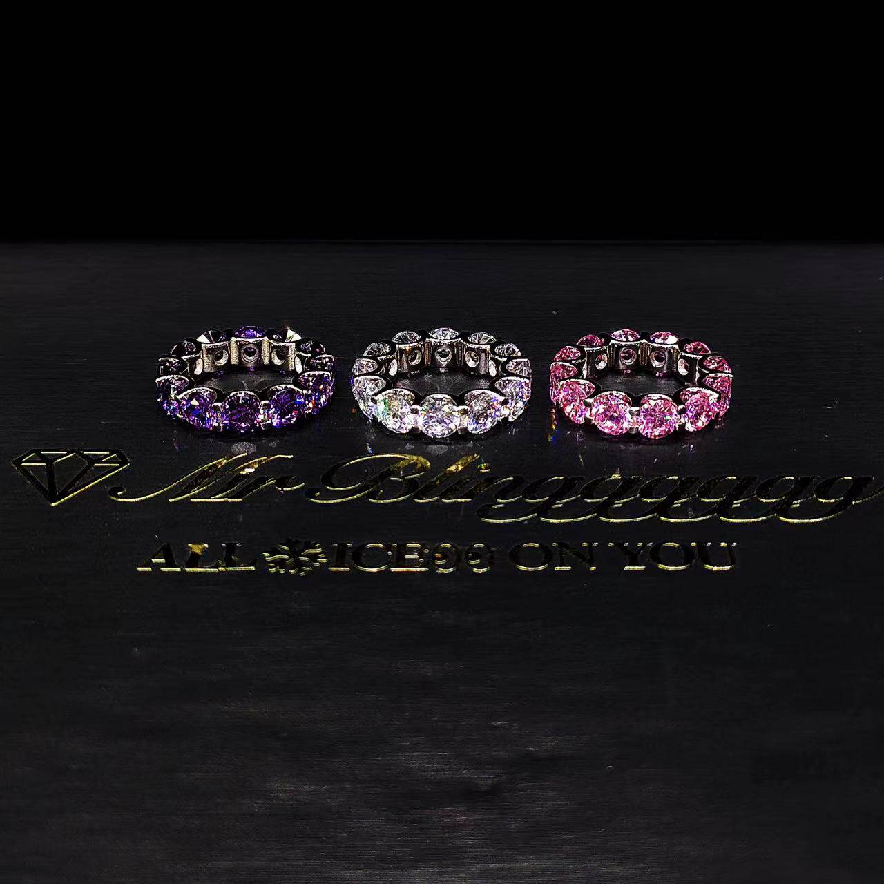 Mr.Blingggggg European and American hip-hop jewelry 925 silver unisex single row diamond versatile ring diamond ring