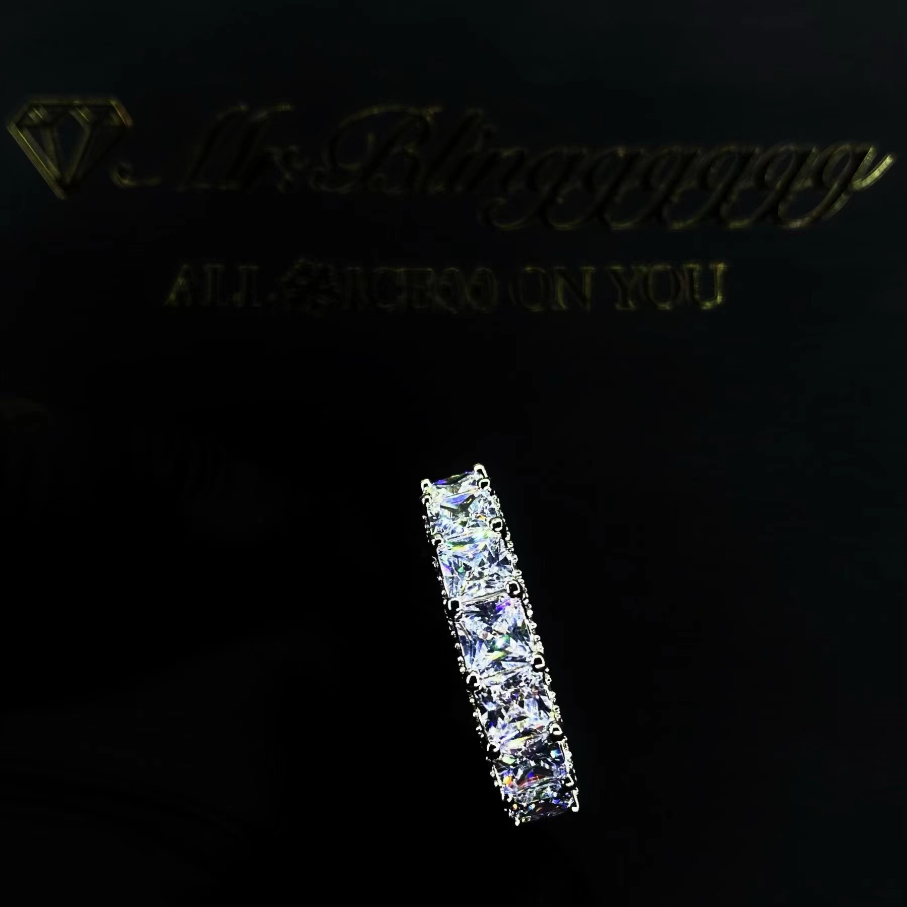 Mr.Blingggggg European and American hip-hop jewelry S925 silver side full diamond princess cut diamond couple ring