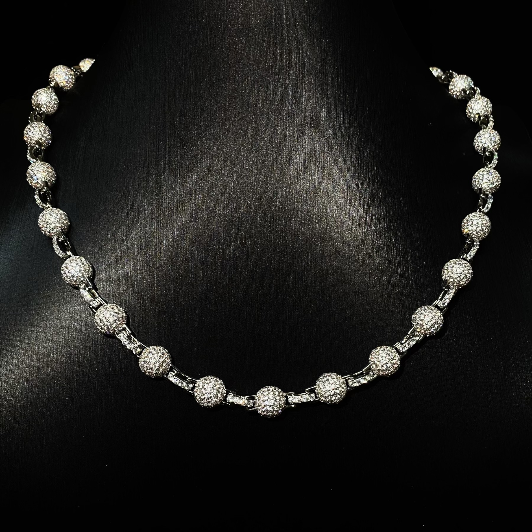 Mr.Blingggggg European and American hip-hop jewelry Ins same style full diamond 8mm simple and versatile pearl ball chain
