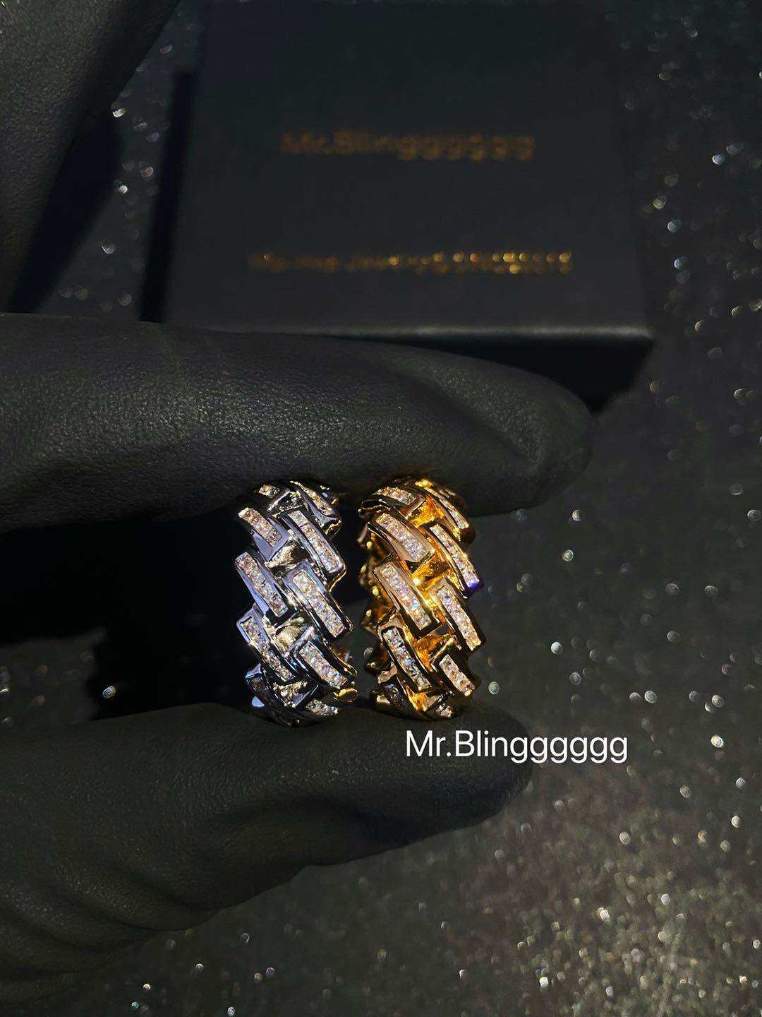 Mr.Blingggggg European and American hip-hop jewelry rhombus solid square diamond full diamond Cuban ring rap ring