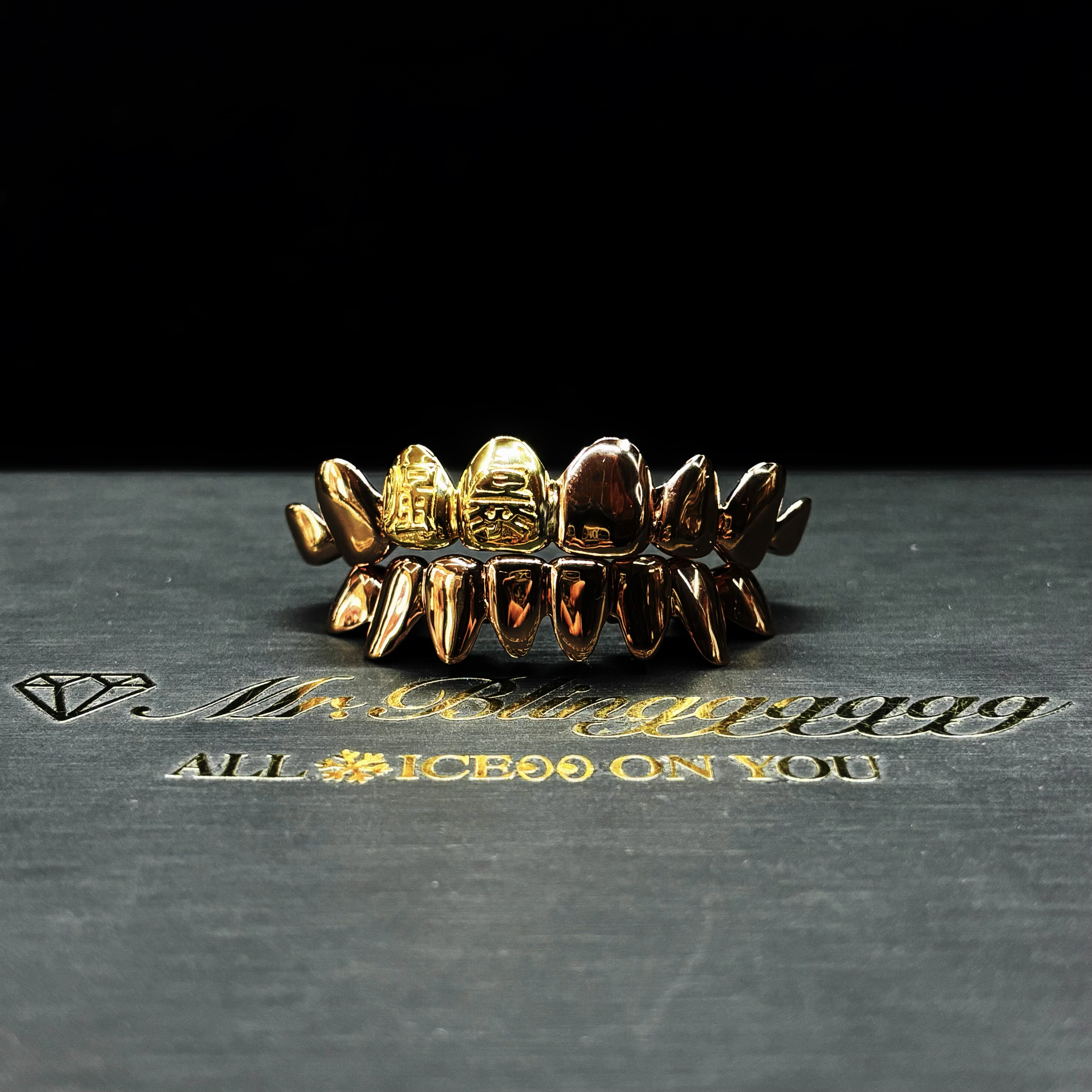 Mr.Blingggggg European and American hip-hop jewelry private custom diamond-free rose gold Chinese character Grillz customization