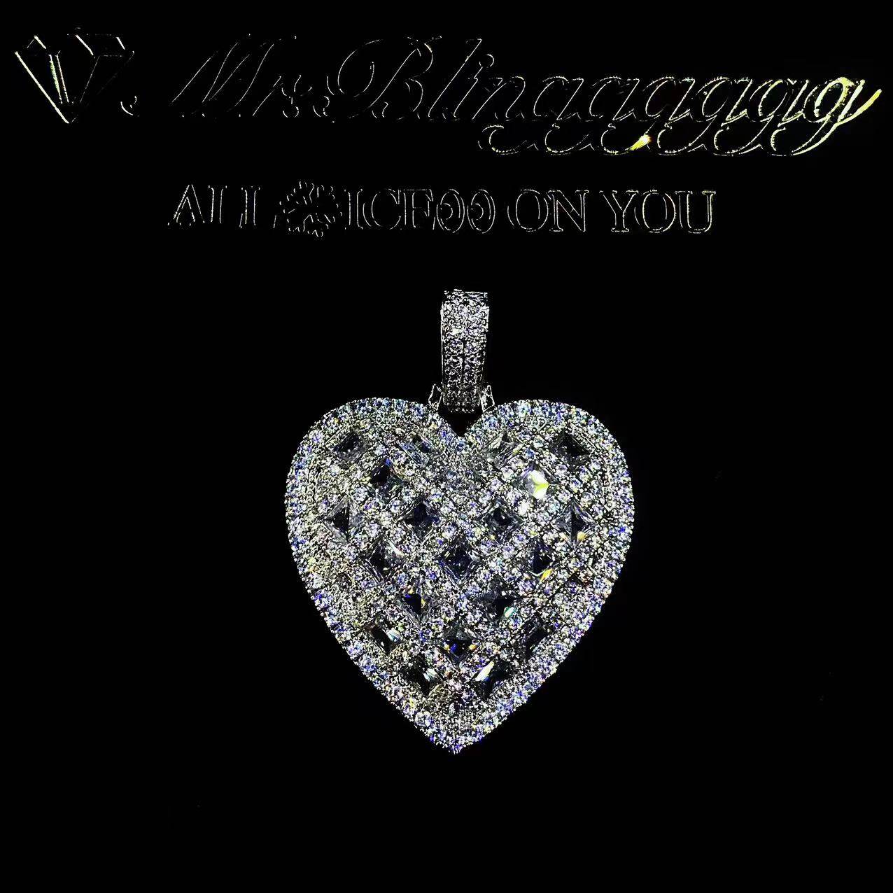 Mr.Blingggggg European and American hip-hop jewelry full diamond mixed couple style love pendant square diamond rap necklace