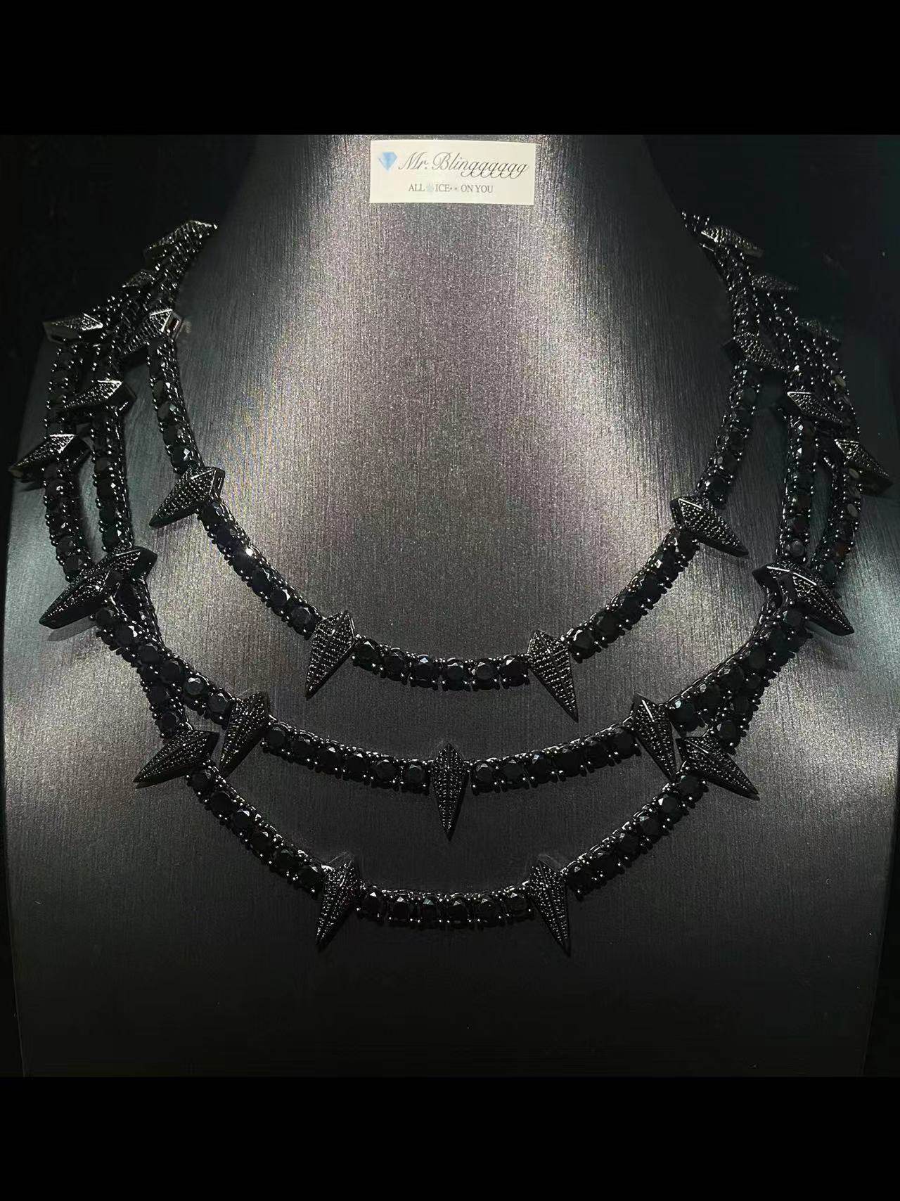 Mr.Blingggggg European and American hip-hop jewelry dark style pure black black panther tennis full diamond row diamond necklace